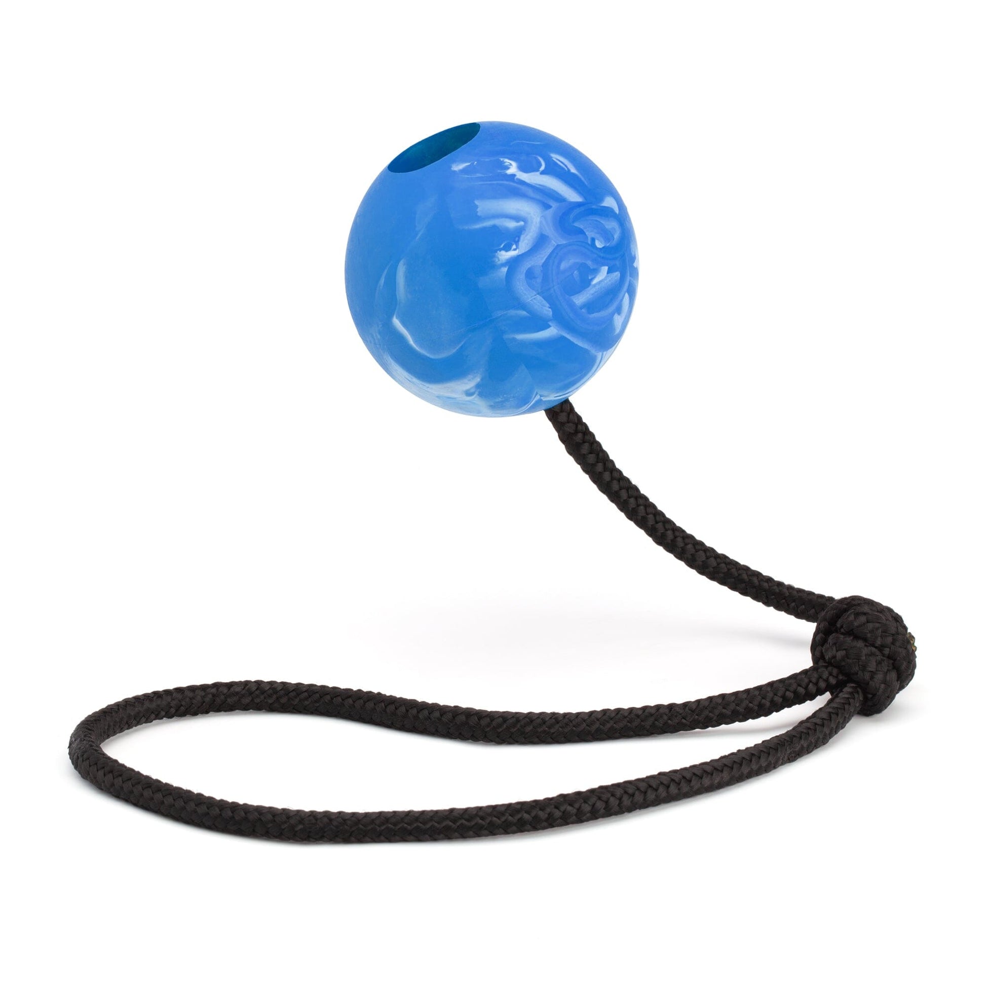 Rubber Euro Ball with Rope 2.36" Blue Dog Toys Dogline