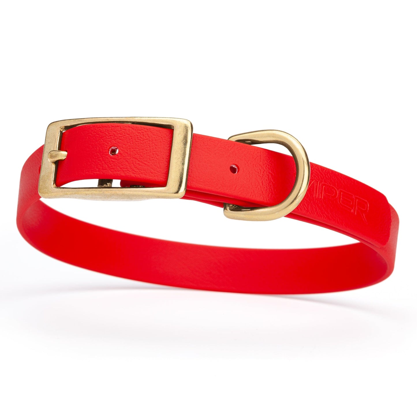 Viper Biothane Waterproof Dog Collar - Brass Hardware - Size M (15" - 18") Cherry Red L 15"-18" x W 3 4" Dog Collar Dogline