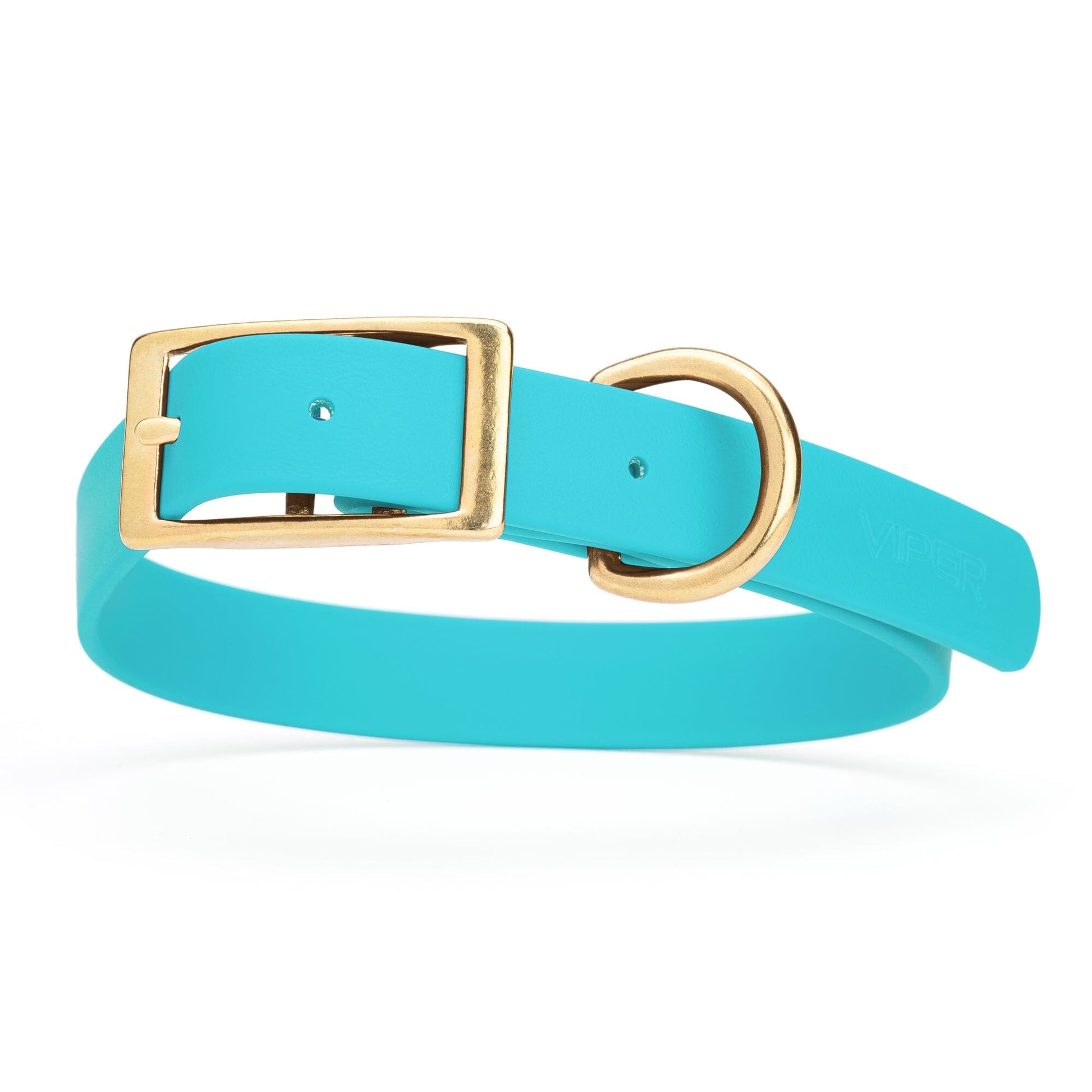 Viper Biothane Waterproof Dog Collar - Brass Hardware - Size L (18" - 22") Sky Blue L 18"-22" x W 1" Dog Collar Dogline