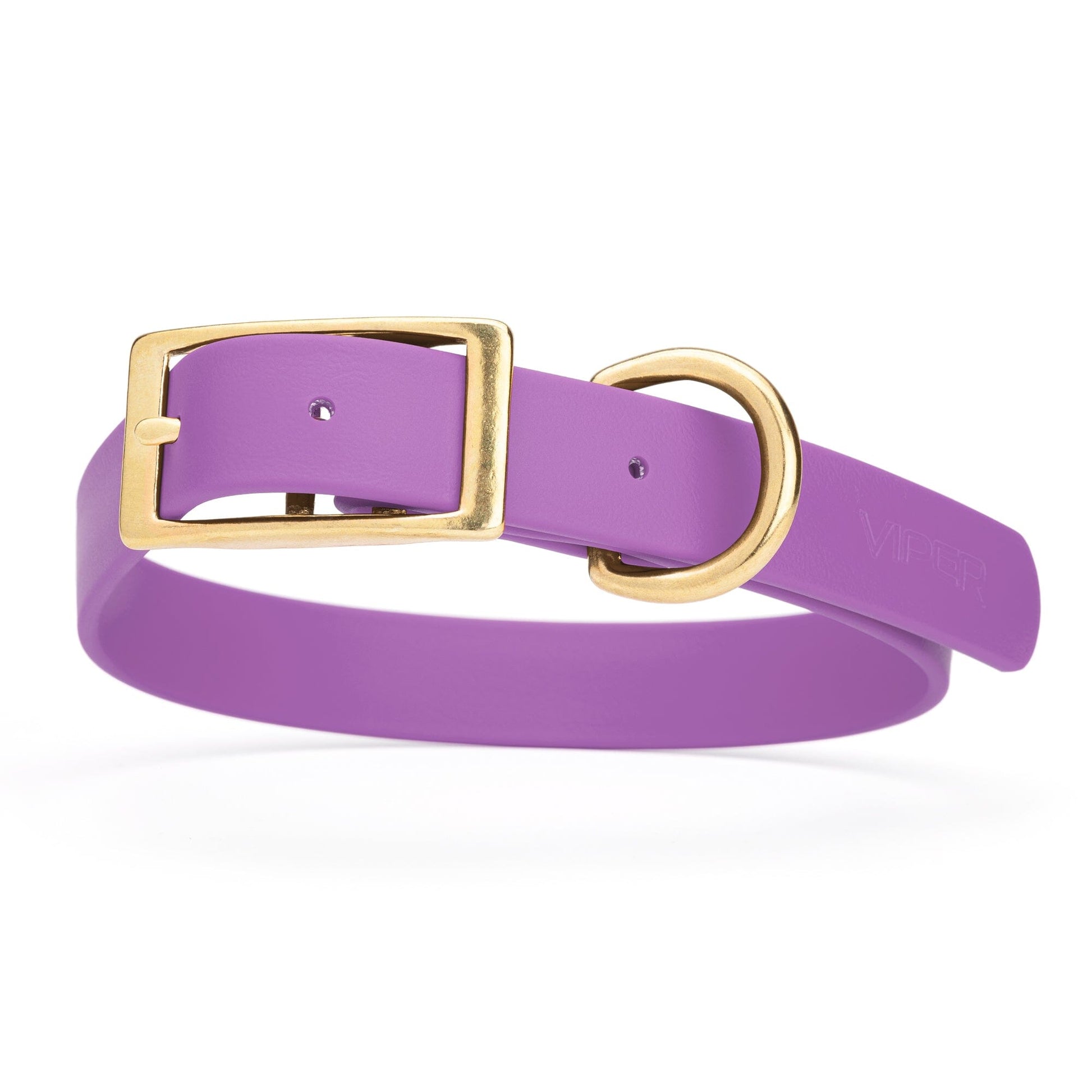 Viper Biothane Waterproof Dog Collar - Brass Hardware - Size L (18" - 22") Amethyst Purple L 18"-22" x W 1" Dog Collar Dogline
