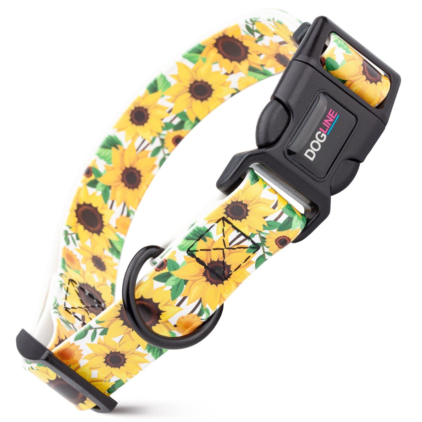Dogline Biothane Full Color Design Printed Dog Collar with Quick Release Buckle Sunflowers W 3 4" x L 12"-19" Dog Collars Dogline
