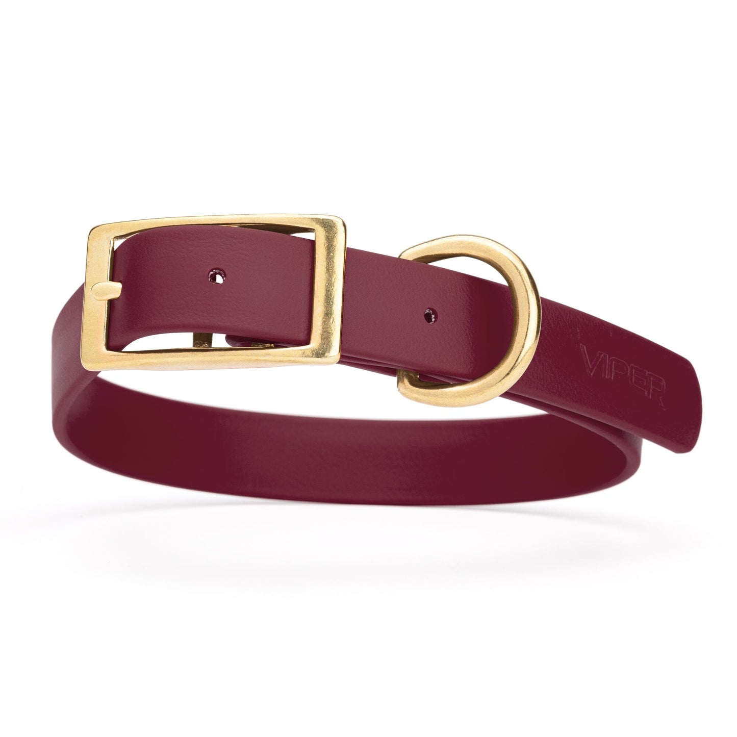 Viper Biothane Waterproof Dog Collar - Brass Hardware - Size L (18" - 22") Merlot Burgundy L 18"-22" x W 1" Dog Collar Dogline