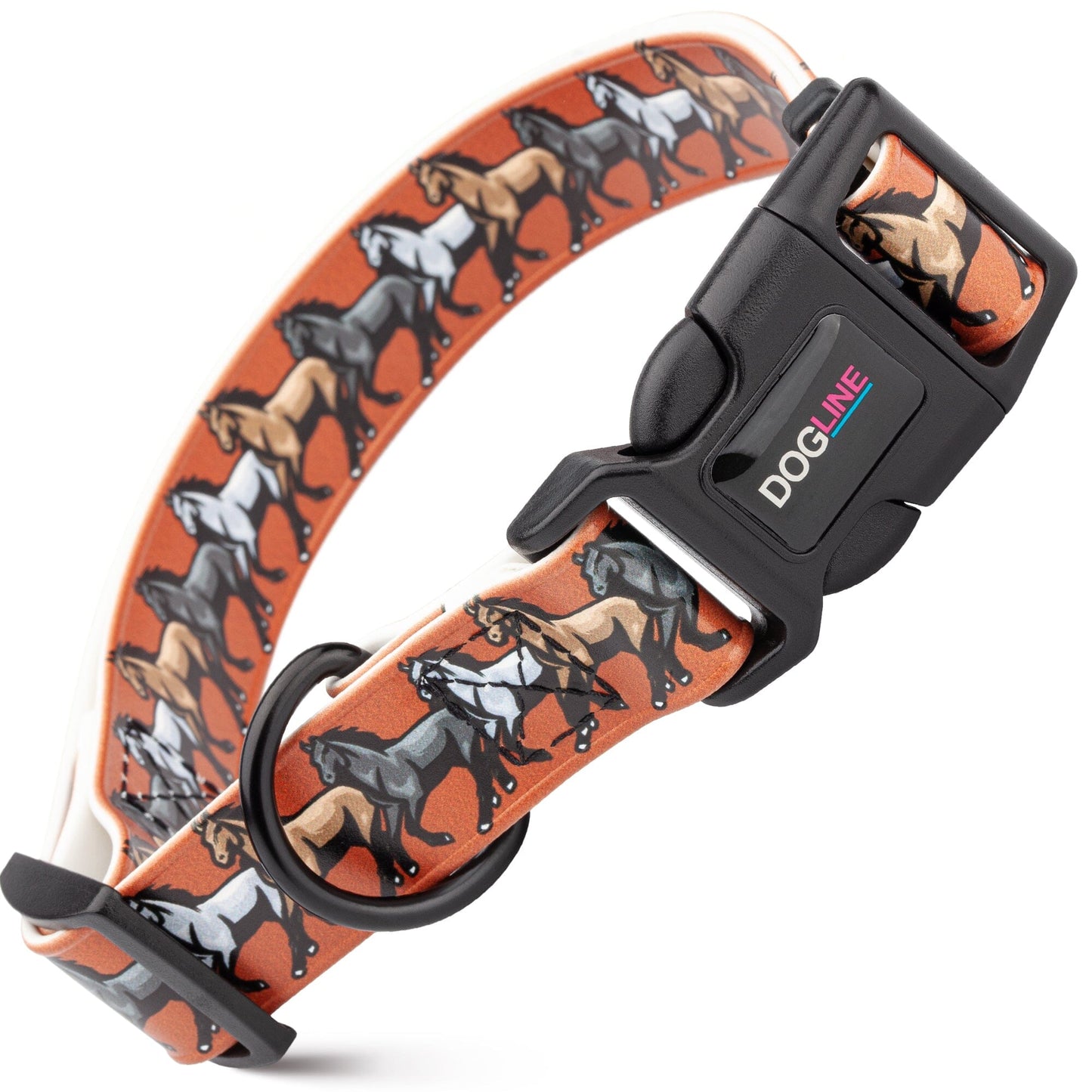 Dogline Biothane Full Color Design Printed Dog Collar with Quick Release Buckle Horses W 3 4" x L 12"-19" Dog Collars Dogline