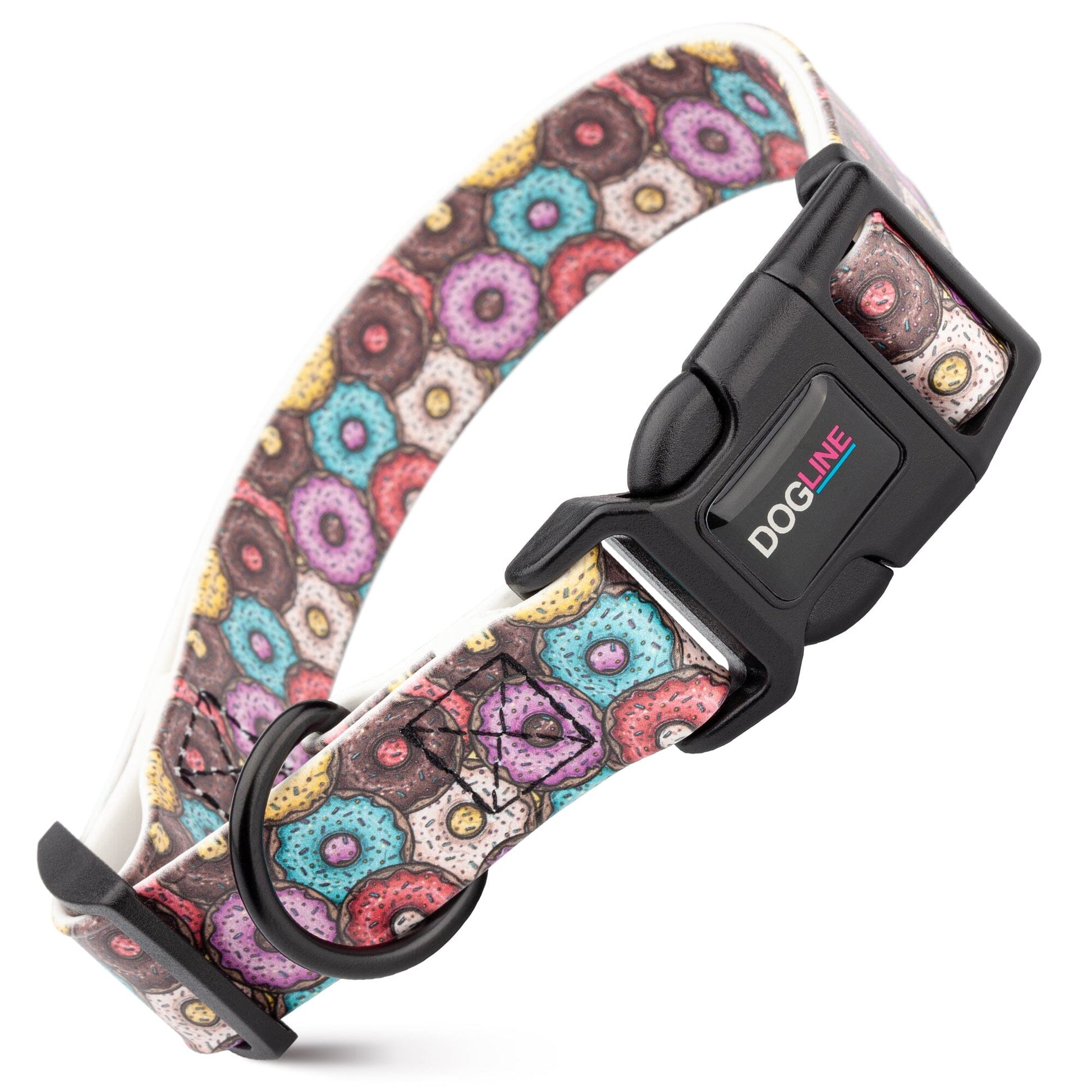 Dogline Biothane Full Color Design Printed Dog Collar with Quick Release Buckle Donuts W 3 4" x L 12"-19" Dog Collars Dogline