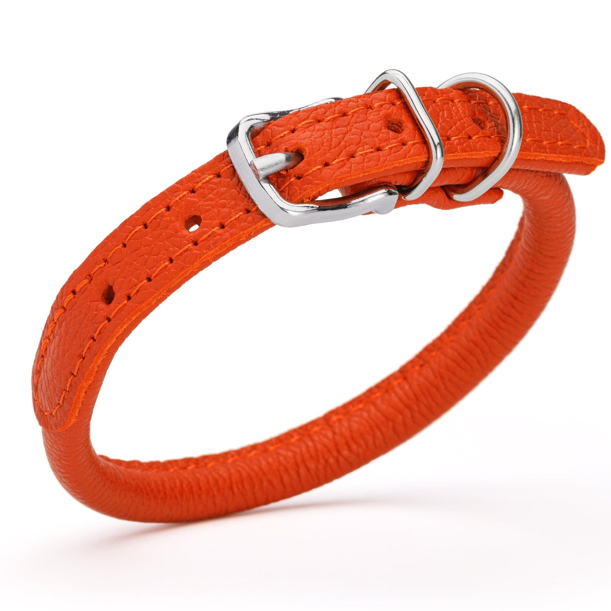 Soft Leather Round Dog Collar Orange 1 3" Dog Collar Dogline