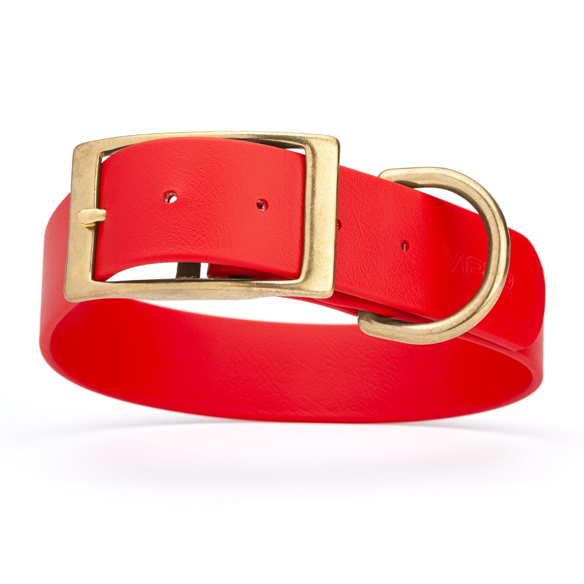 Viper Biothane Waterproof Dog Collar - Brass Hardware - 1.5in Wide - Size L (16" - 20") Cherry Red L 16"-20" x W 1.5" Dog Collar Dogline