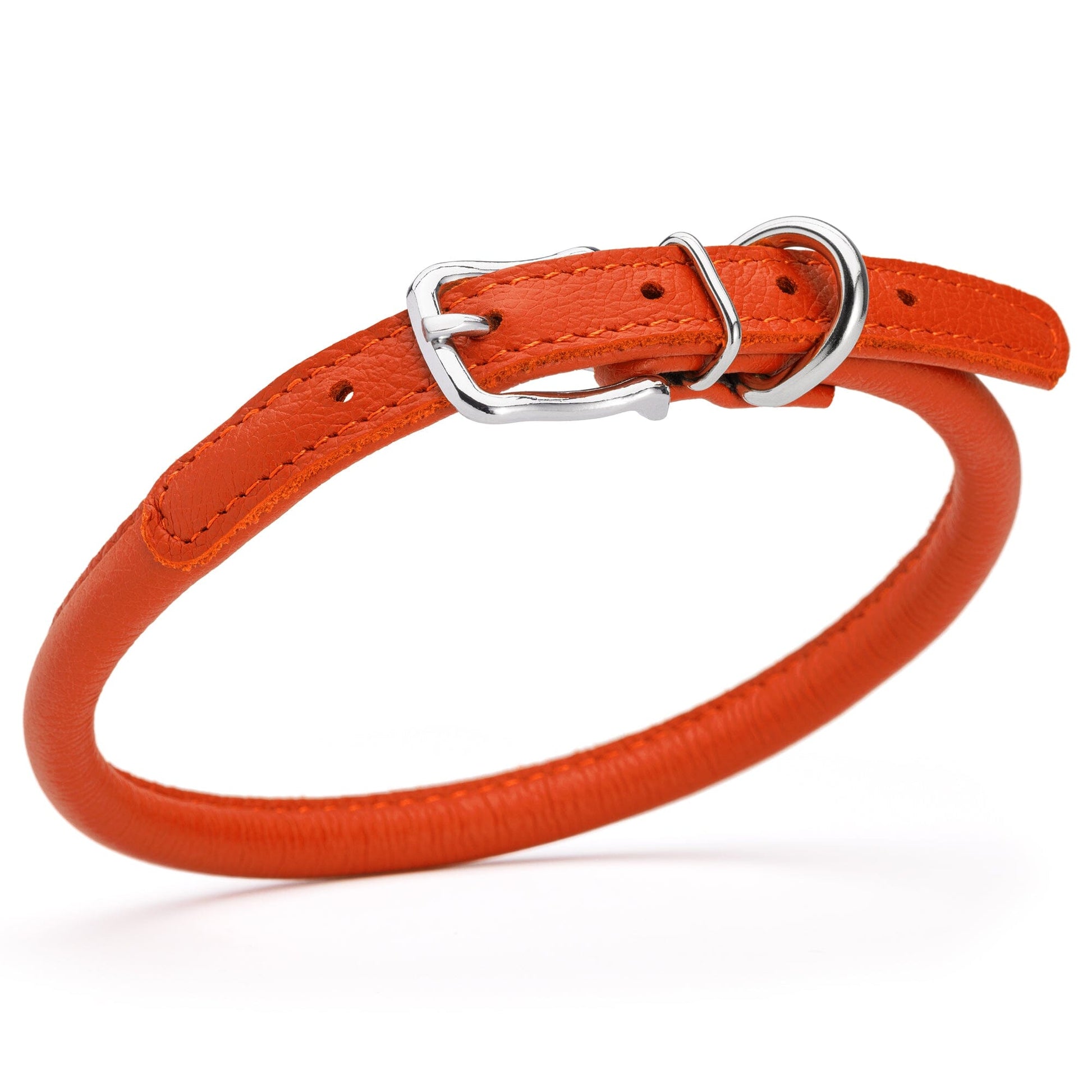 Soft Leather Round Dog Collar Orange 16-19" 3 8" Dog Collar Dogline