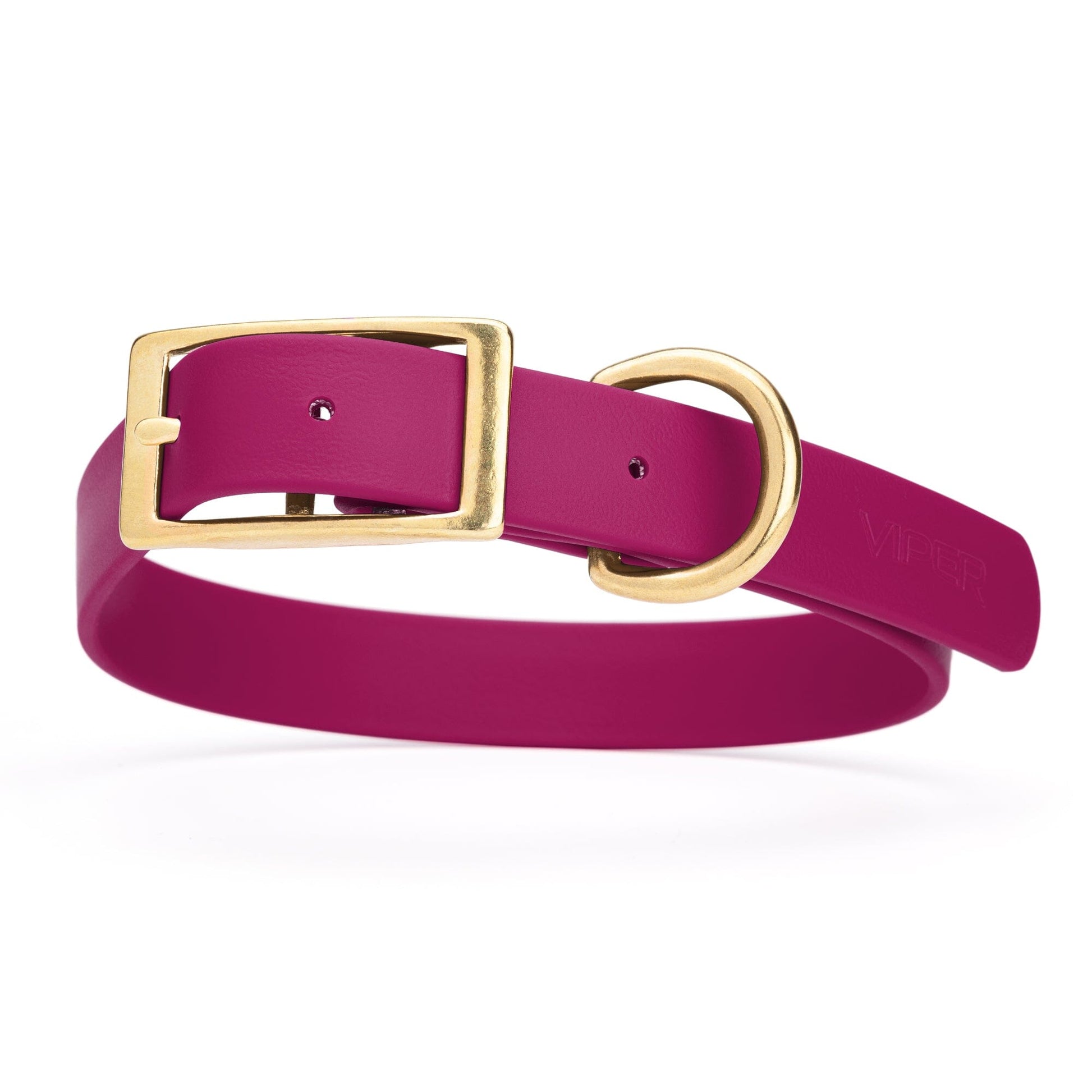 Viper Biothane Waterproof Dog Collar - Brass Hardware - Size L (18" - 22") Magenta Pink L 18"-22" x W 1" Dog Collar Dogline