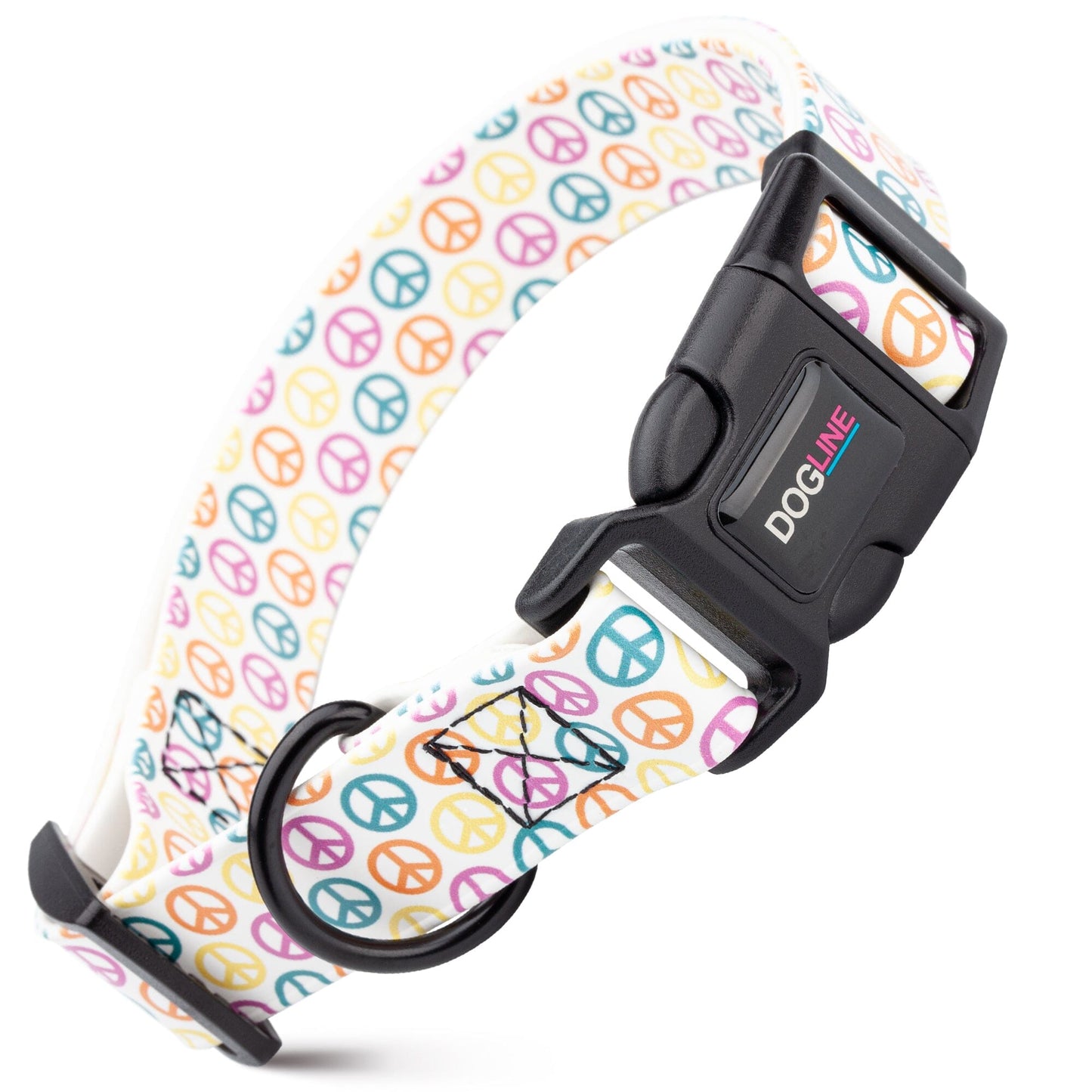 Dogline Biothane Full Color Design Printed Dog Collar with Quick Release Buckle Peace and Love W 3 4" x L 12"-19" Dog Collars Dogline