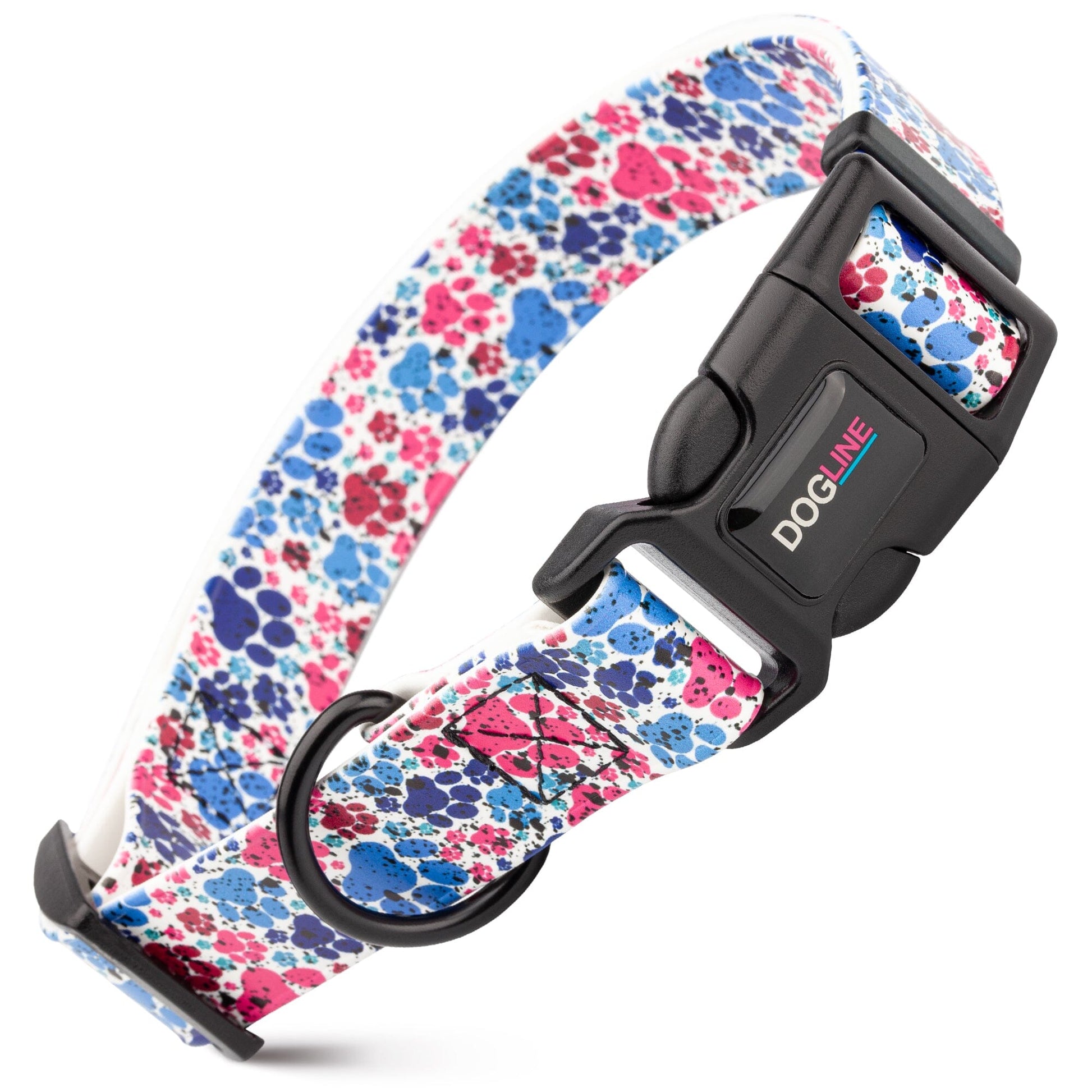 Dogline Biothane Full Color Design Printed Dog Collar with Quick Release Buckle Paw Prints W 3 4" x L 12"-19" Dog Collars Dogline