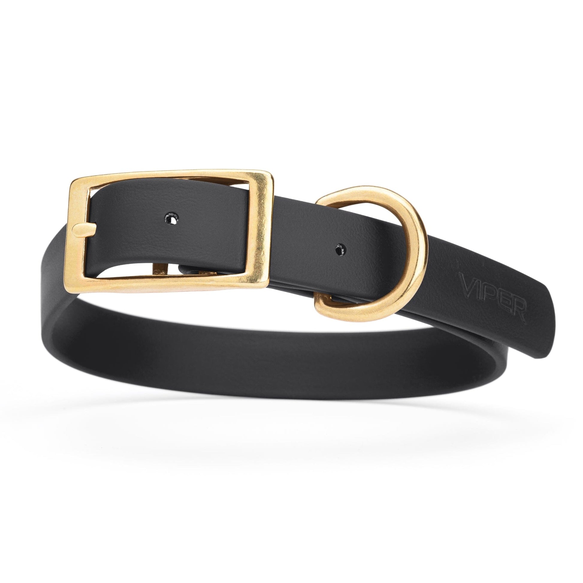 Viper Biothane Waterproof Dog Collar - Brass Hardware - Size L (18" - 22") Black L 18"-22" x W 1" Dog Collar Dogline