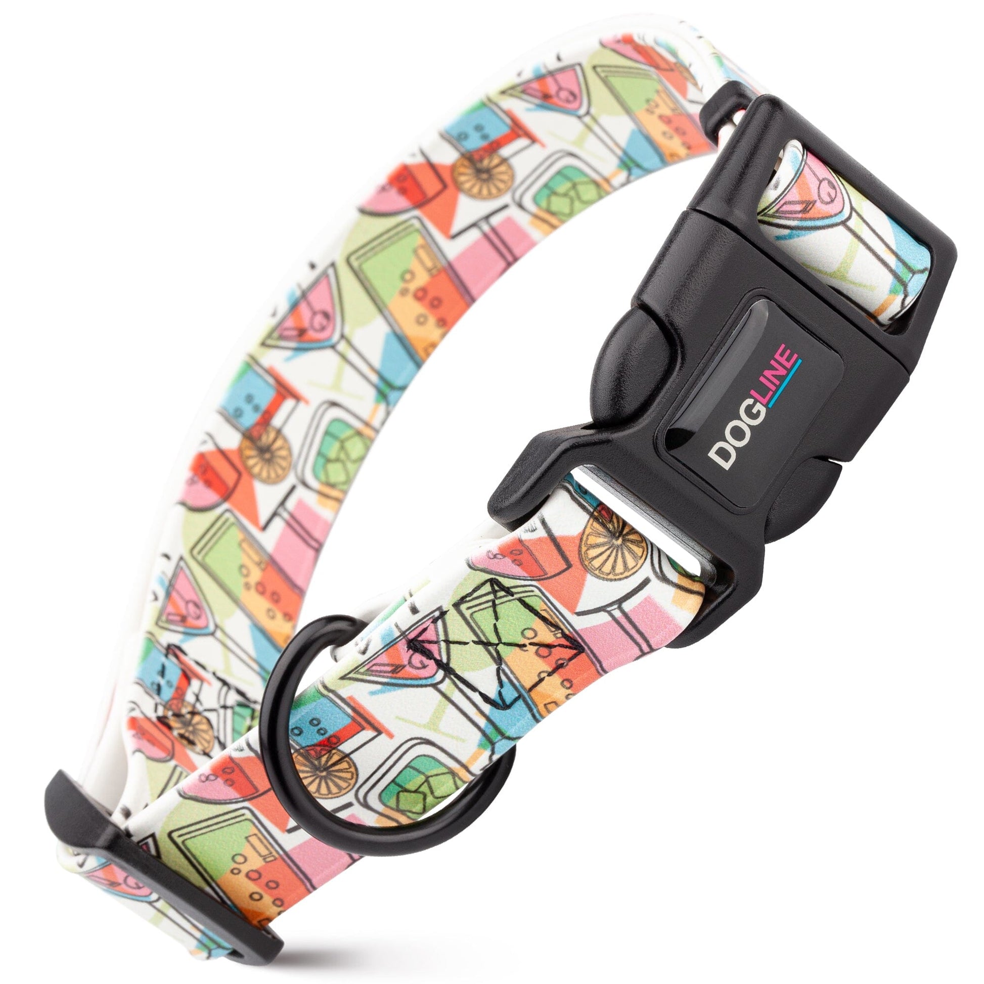 Dogline Biothane Full Color Design Printed Dog Collar with Quick Release Buckle Bottoms Up W 3 4" x L 12"-19" Dog Collars Dogline