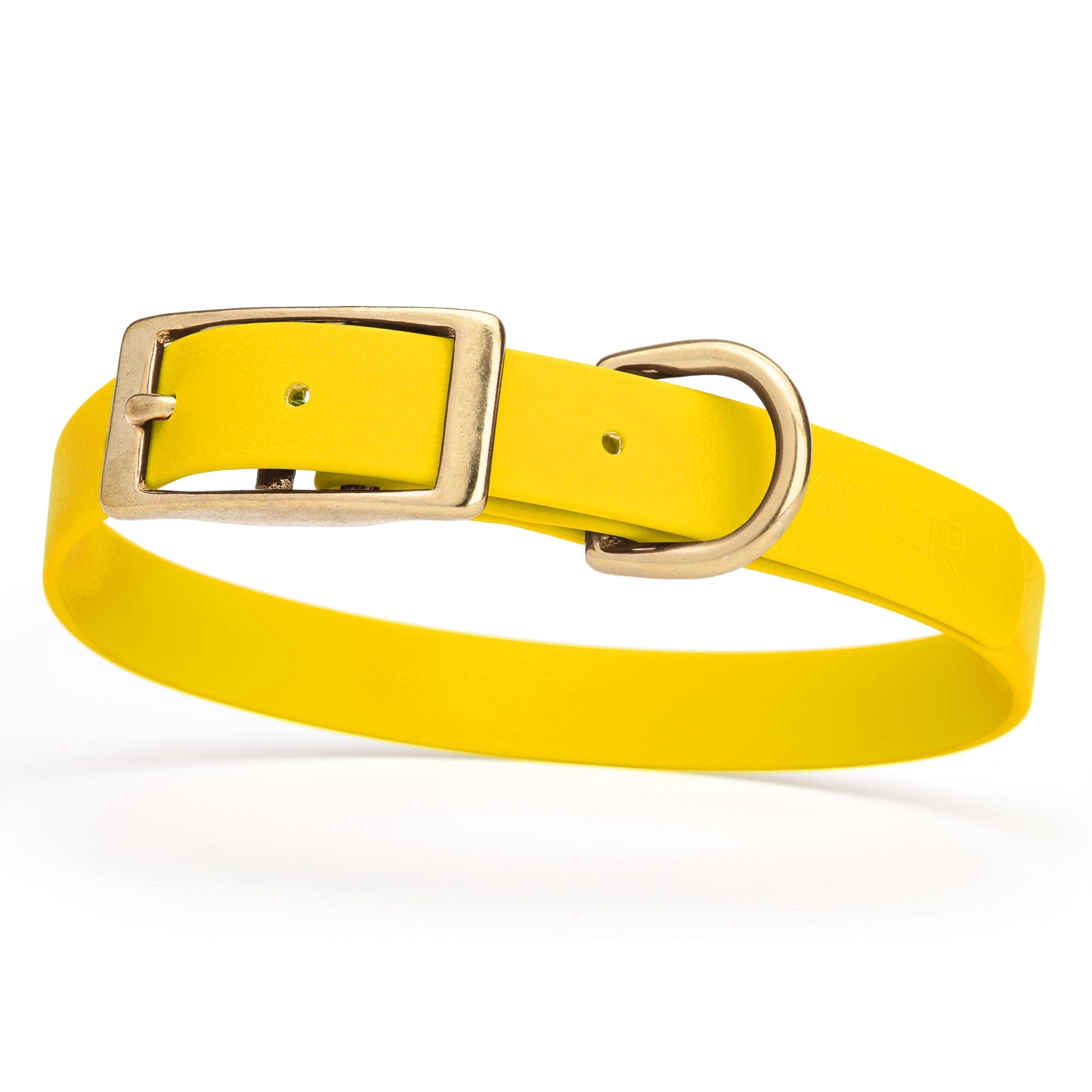 Viper Biothane Waterproof Dog Collar - Brass Hardware - Size M (15" - 18") Lemon Yellow L 15"-18" x W 3 4" Dog Collar Dogline