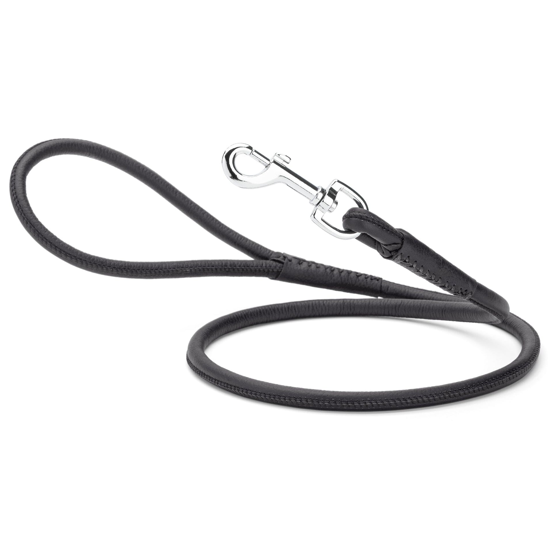 Soft Leather Round Dog Lead Black Dog Leashes Dogline
