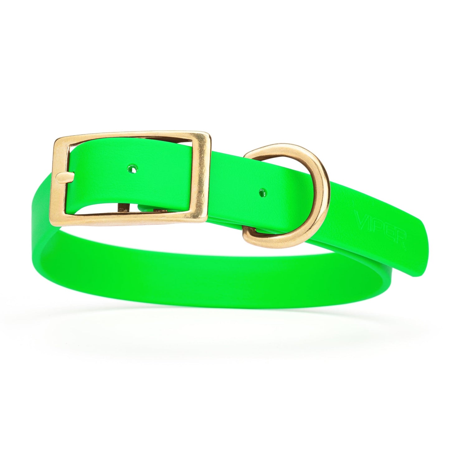 Viper Biothane Waterproof Dog Collar - Brass Hardware - Size L (18" - 22") Tropical Green L 18"-22" x W 1" Dog Collar Dogline