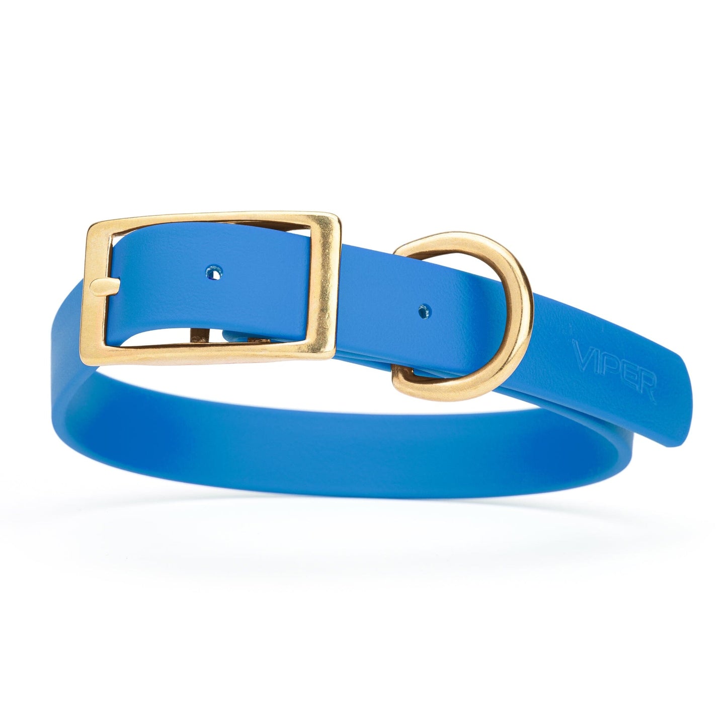 Viper Biothane Waterproof Dog Collar - Brass Hardware - Size L (18" - 22") Cerulean Blue L 18"-22" x W 1" Dog Collar Dogline