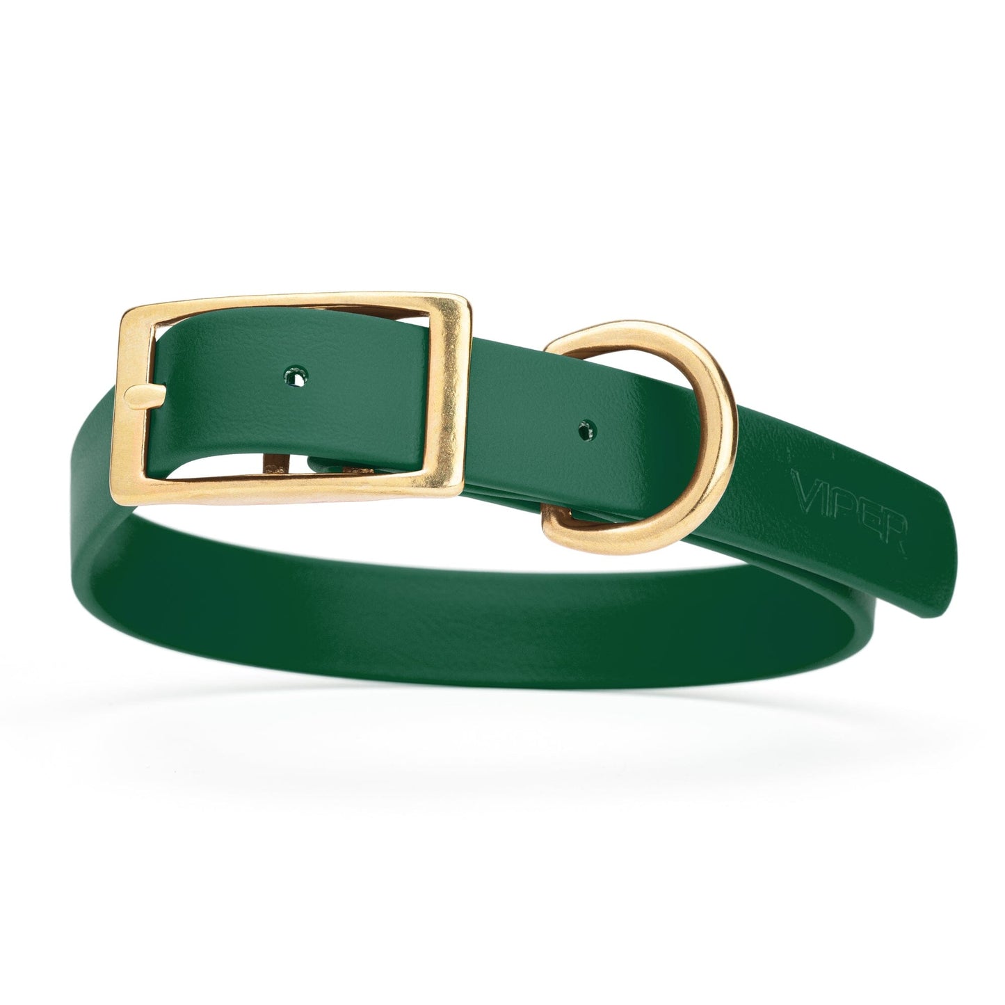 Viper Biothane Waterproof Dog Collar - Brass Hardware - Size L (18" - 22") Hunter Green L 18"-22" x W 1" Dog Collar Dogline