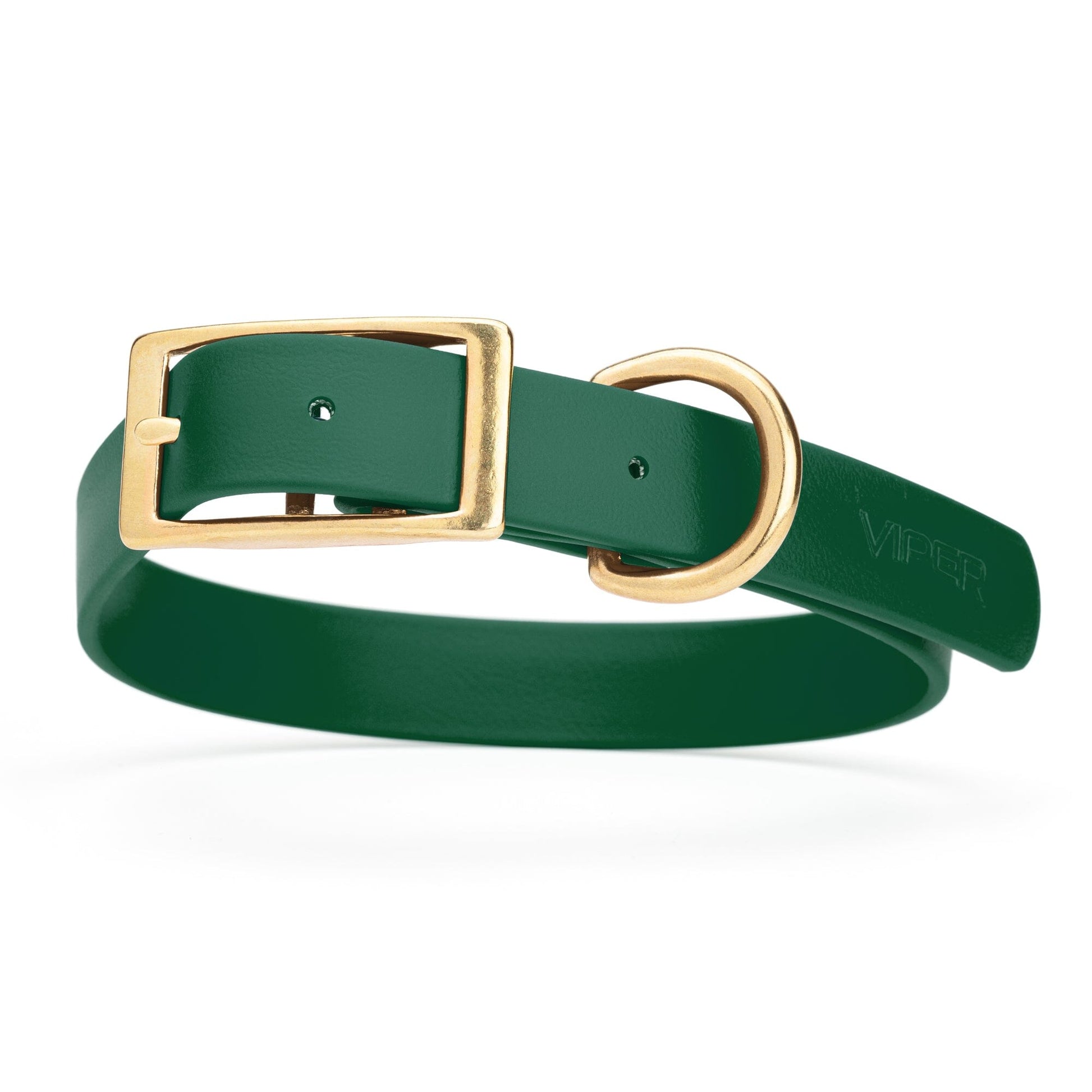 Viper Biothane Waterproof Dog Collar - Brass Hardware - Size L (18" - 22") Hunter Green L 18"-22" x W 1" Dog Collar Dogline