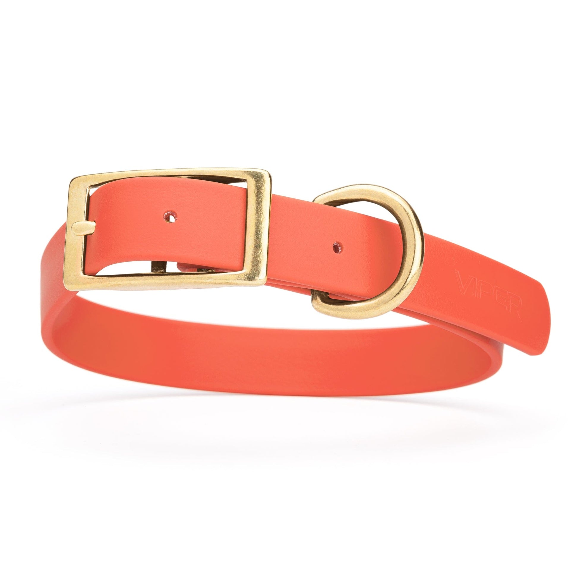 Viper Biothane Waterproof Dog Collar - Brass Hardware - Size L (18" - 22") Coral L 18"-22" x W 1" Dog Collar Dogline