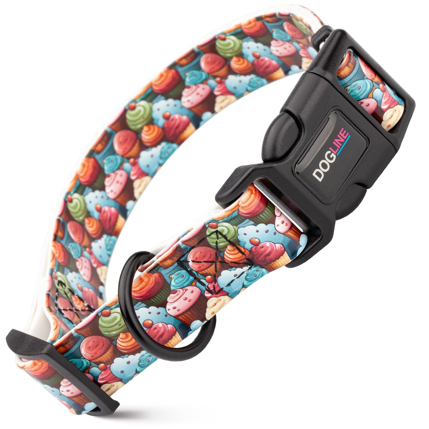 Dogline Biothane Full Color Design Printed Dog Collar with Quick Release Buckle Cupcakes W 3 4" x L 12"-19" Dog Collars Dogline