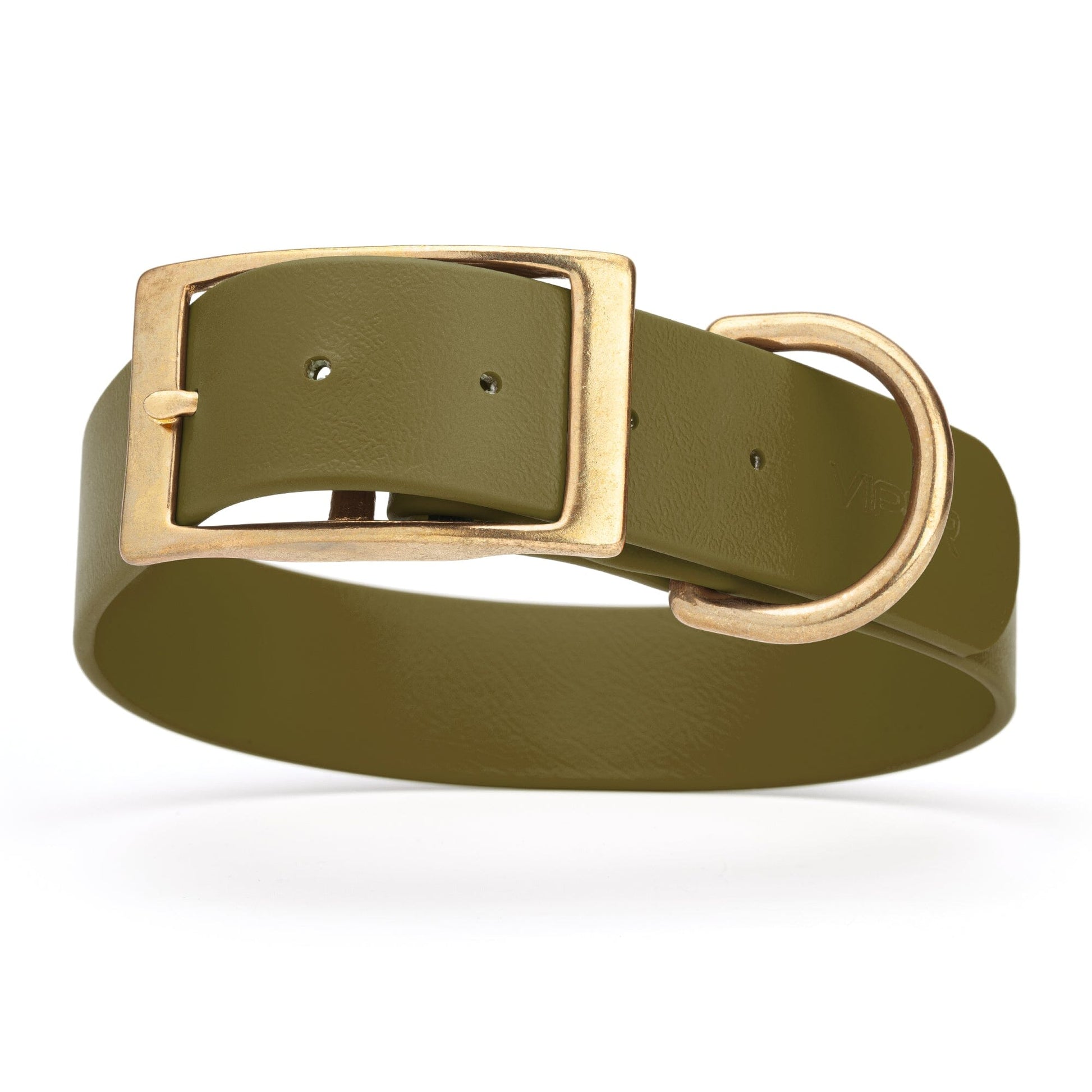 Viper Biothane Waterproof Dog Collar - Brass Hardware - 1.5in Wide - Size L (16" - 20") Olive Drab Green L 16"-20" x W 1.5" Dog Collar Dogline