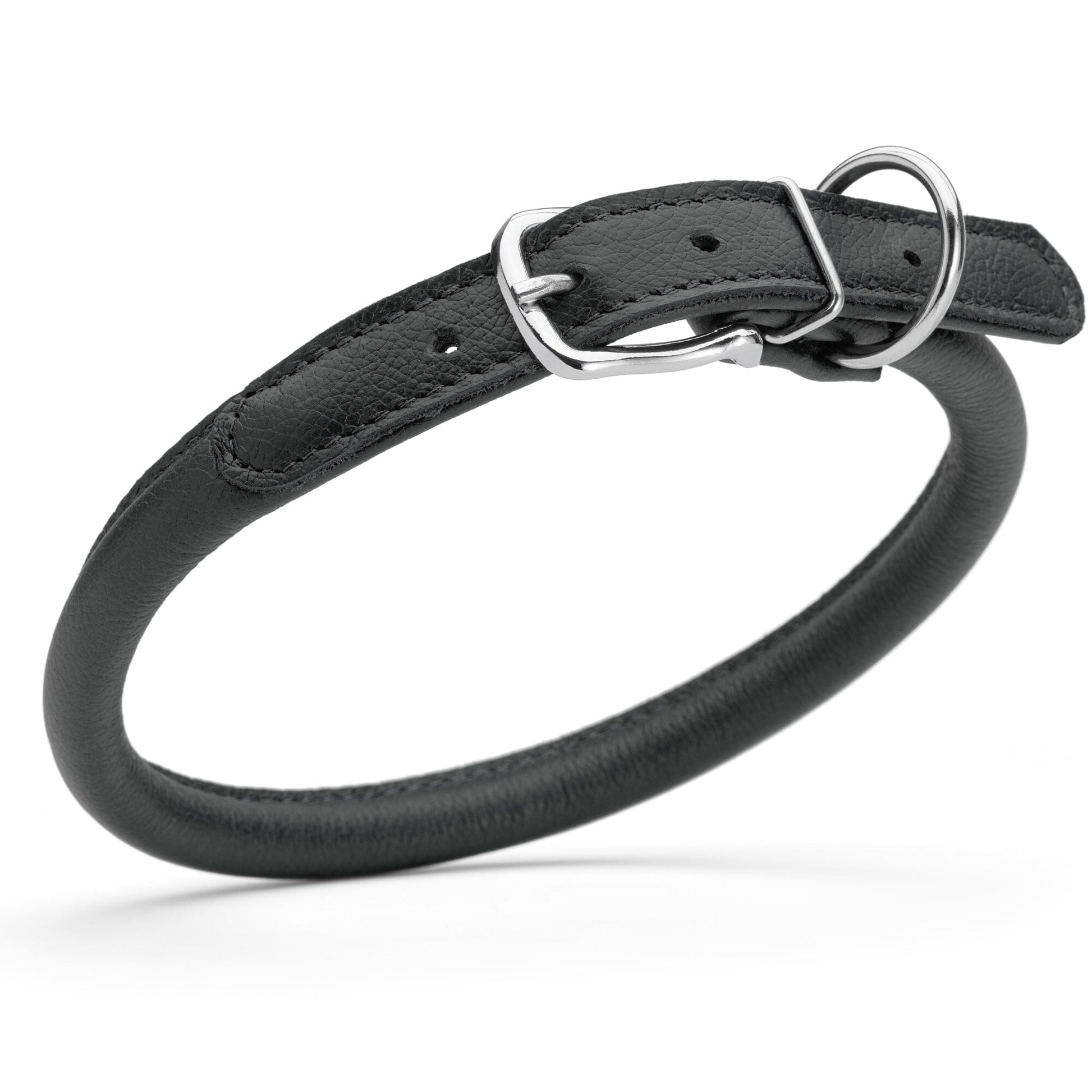 Soft Leather Round Dog Collar Black 1 2" Dog Collar Dogline