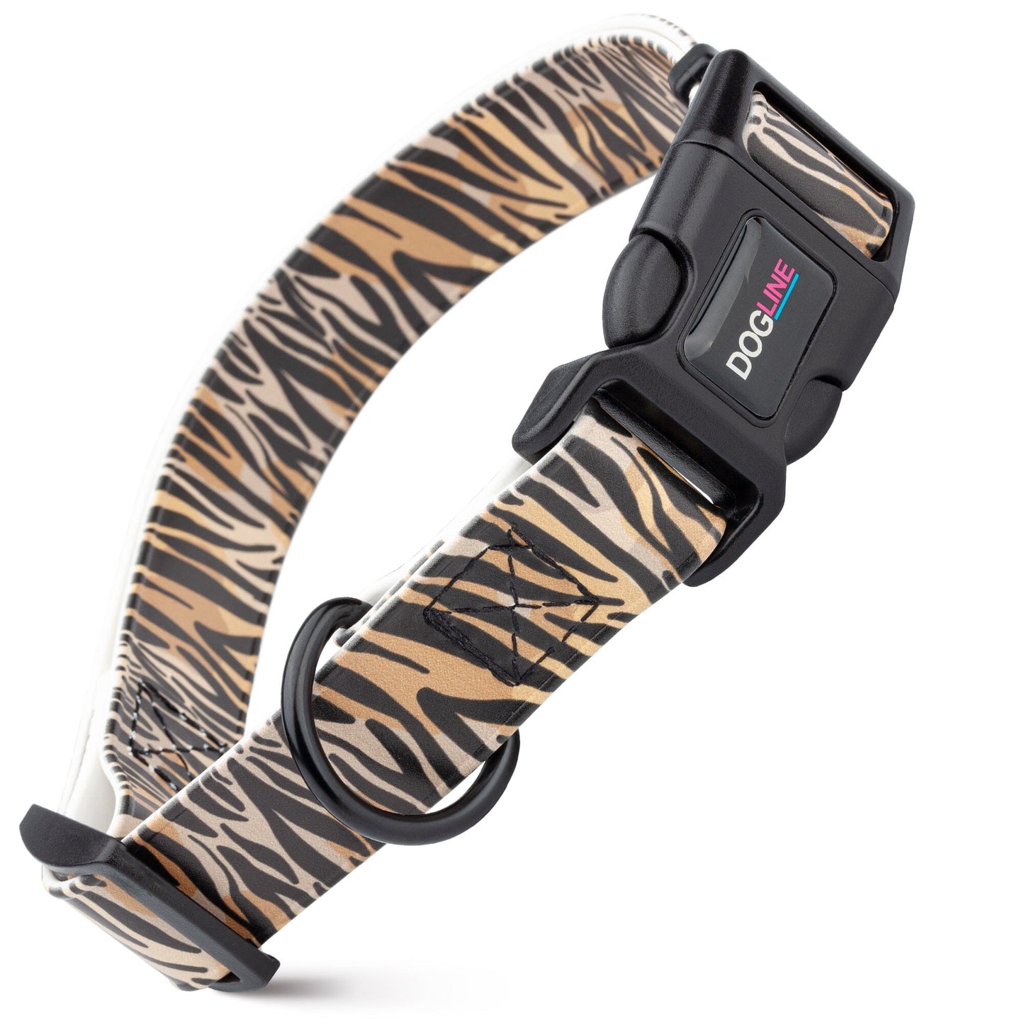 Dogline Biothane Full Color Design Printed Dog Collar with Quick Release Buckle Tiger Print W 3 4" x L 12"-19" Dog Collars Dogline