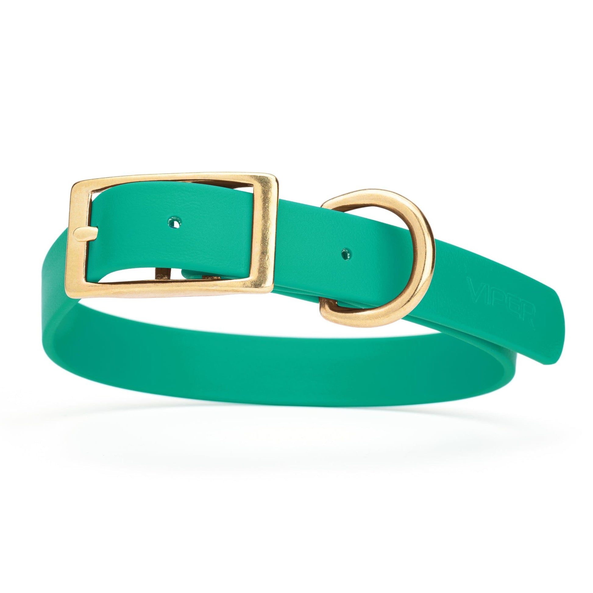 Viper Biothane Waterproof Dog Collar - Brass Hardware - Size L (18" - 22") Teal L 18"-22" x W 1" Dog Collar Dogline