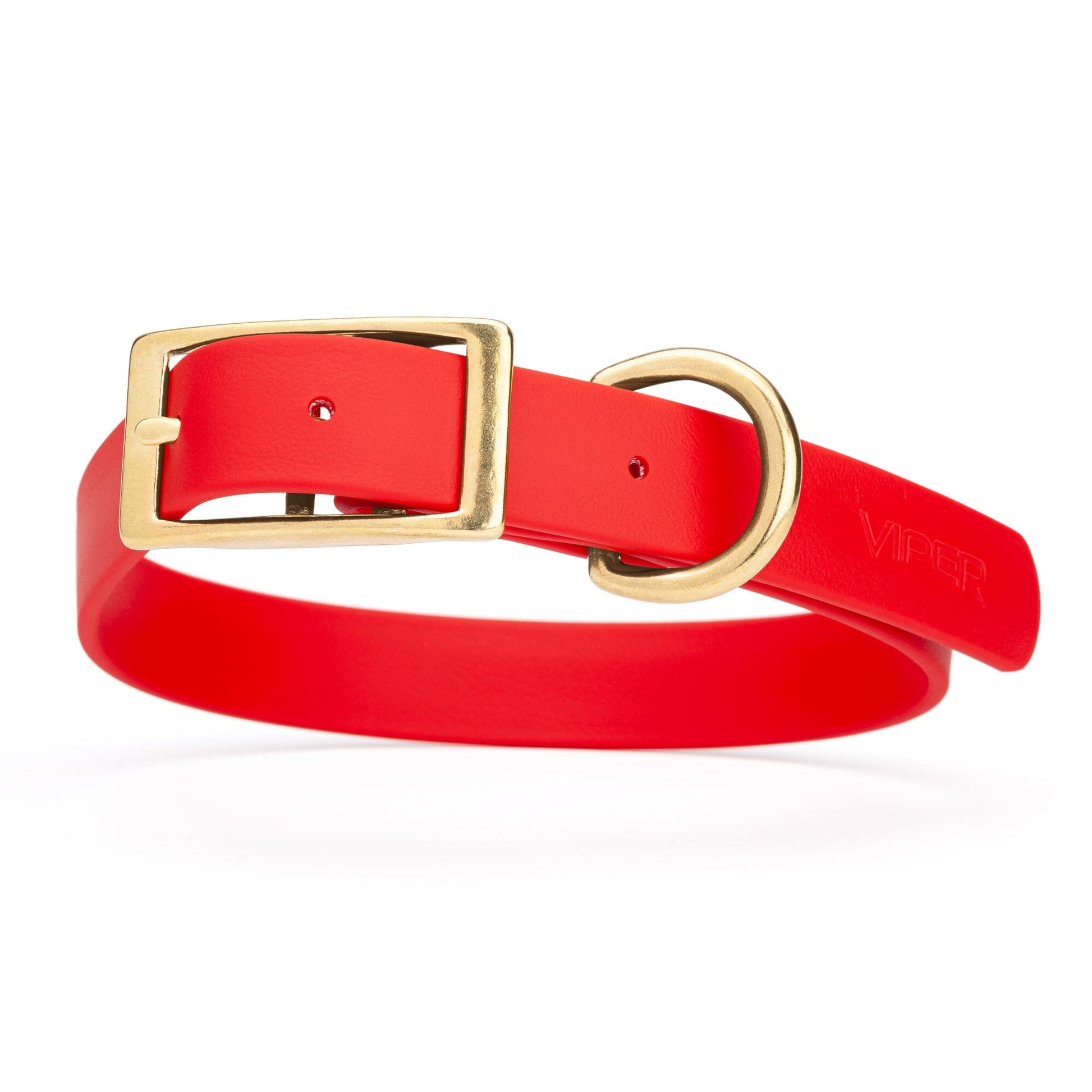 Viper Biothane Waterproof Dog Collar - Brass Hardware - Size L (18" - 22") Cherry Red L 18"-22" x W 1" Dog Collar Dogline