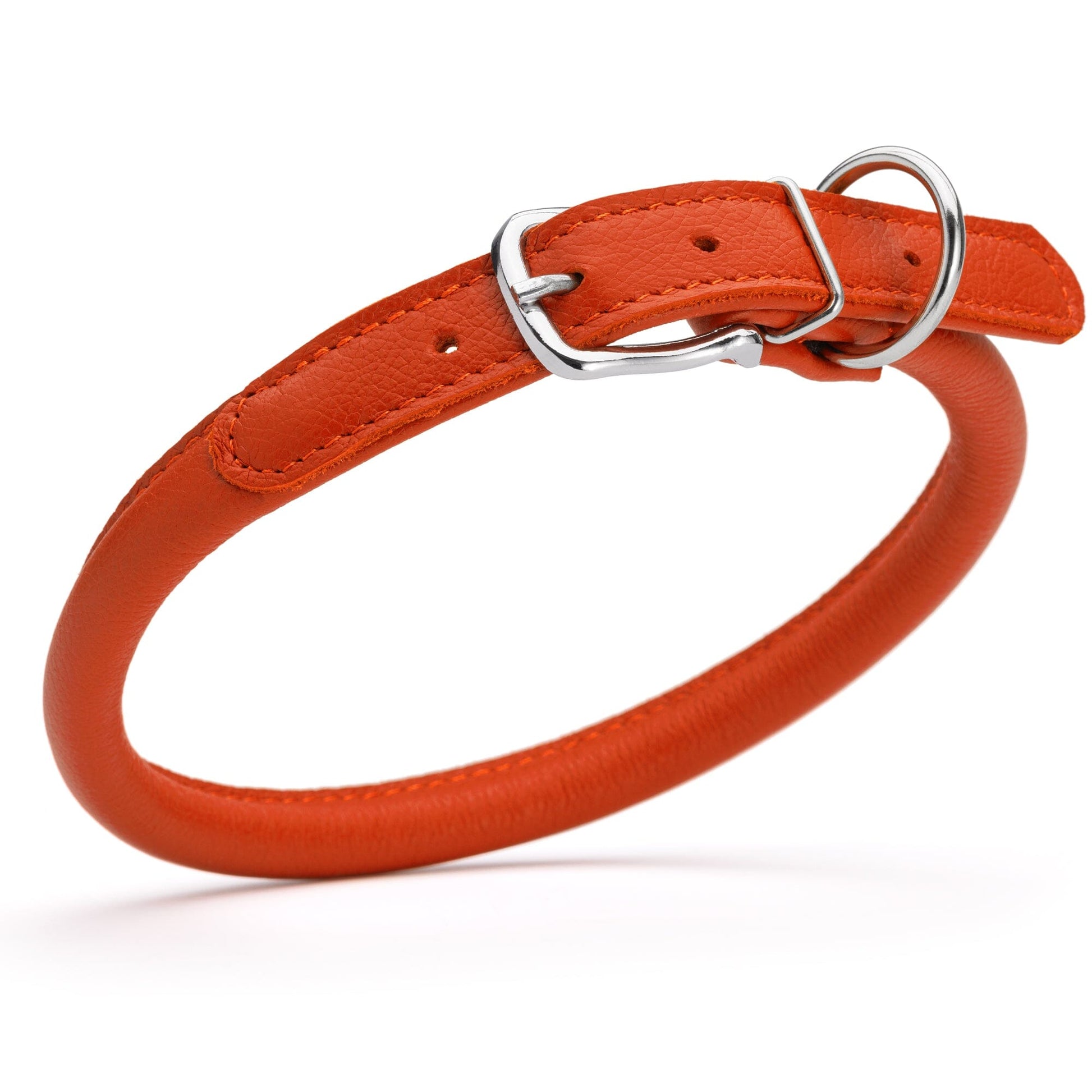 Soft Leather Round Dog Collar Orange 1 2" Dog Collar Dogline