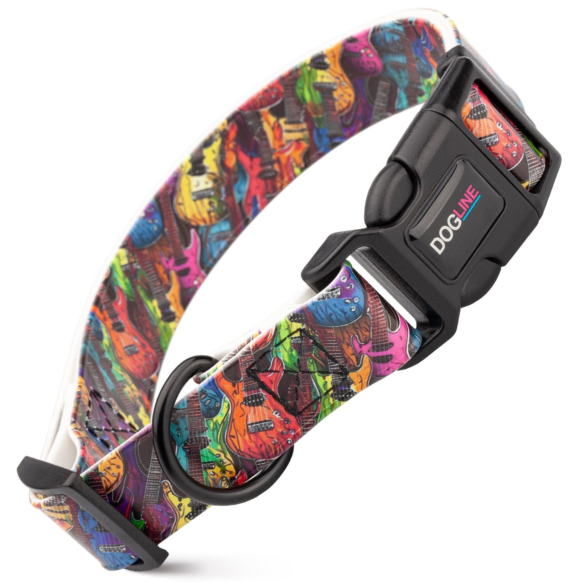 Dogline Biothane Full Color Design Printed Dog Collar with Quick Release Buckle Guitars W 3 4" x L 12"-19" Dog Collars Dogline