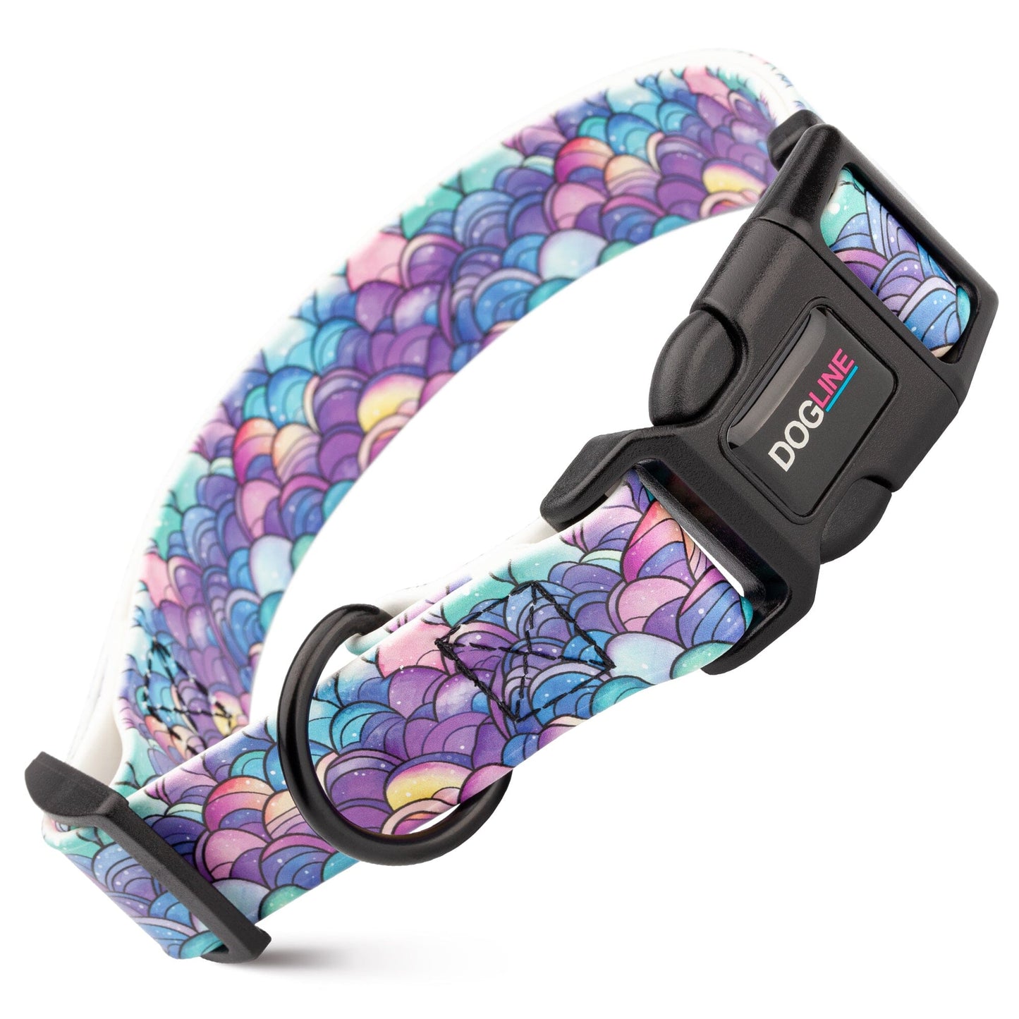 Dogline Biothane Full Color Design Printed Dog Collar with Quick Release Buckle Mermaid W 3 4" x L 12"-19" Dog Collars Dogline