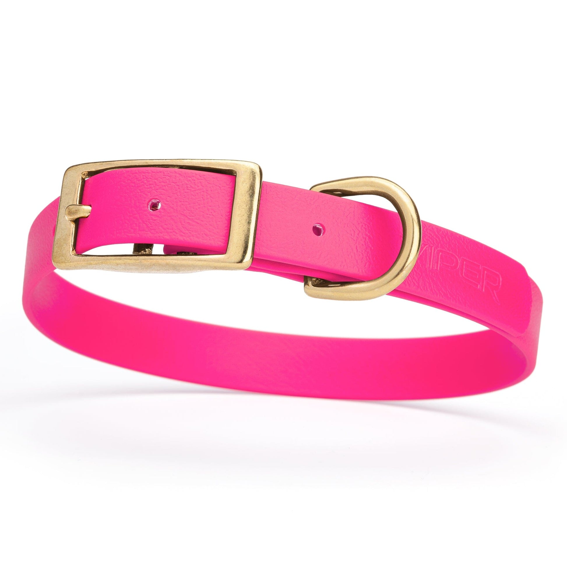 Viper Biothane Waterproof Dog Collar - Brass Hardware - Size M (15" - 18") Passionfruit Pink L 15"-18" x W 3 4" Dog Collar Dogline