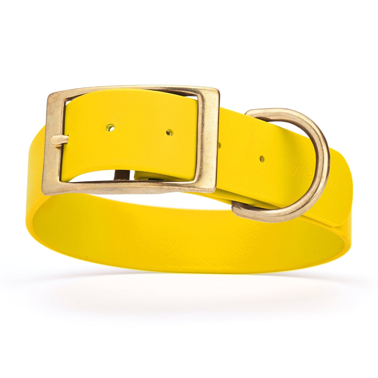 Viper Biothane Waterproof Dog Collar - Brass Hardware - 1.5in Wide - Size XXL (24" - 28") Lemon Yellow L 24"-28" x W 1.5" Dog Collar Dogline