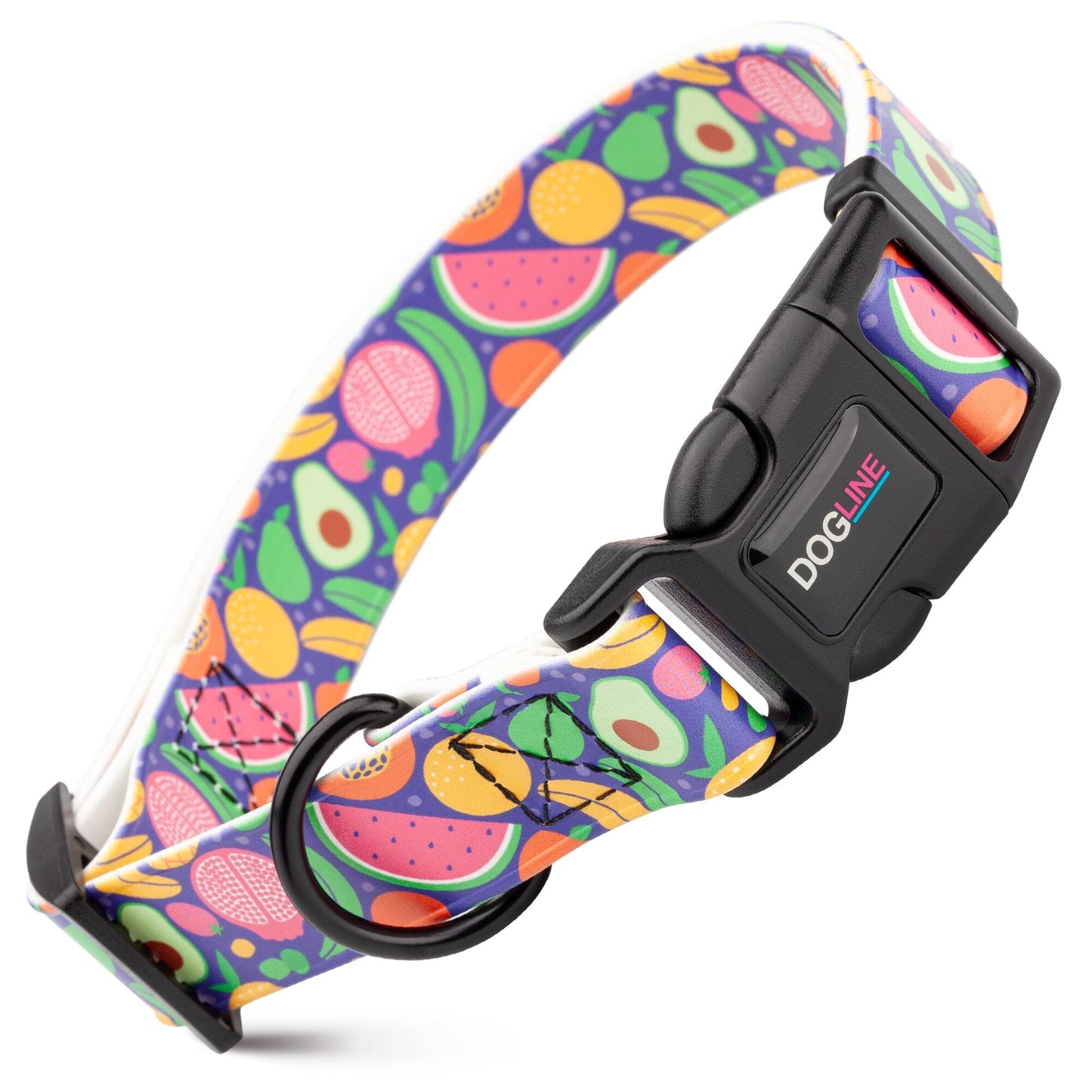 Dogline Biothane Full Color Design Printed Dog Collar with Quick Release Buckle Fruits W 3 4" x L 12"-19" Dog Collars Dogline