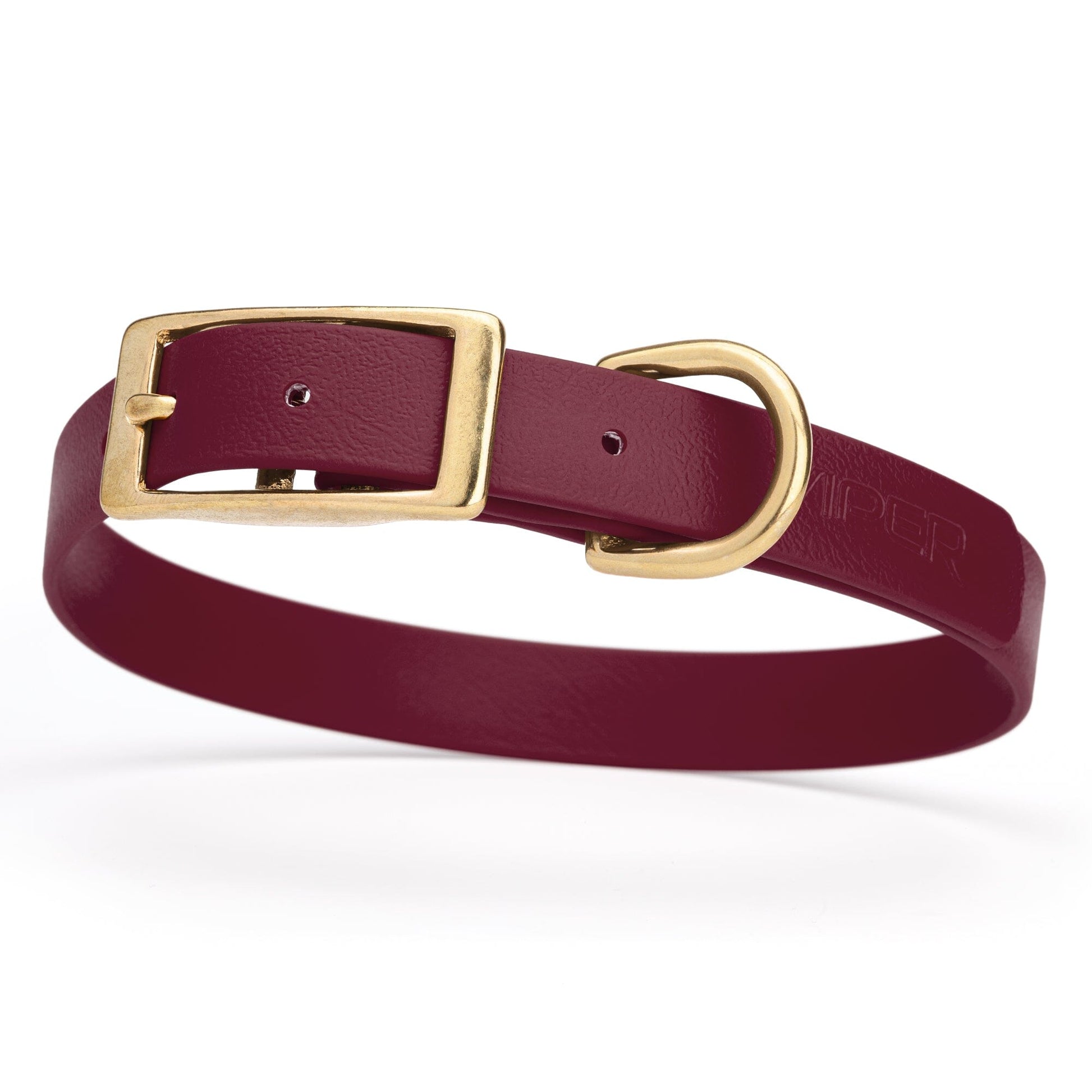 Viper Biothane Waterproof Dog Collar - Brass Hardware - Size M (15" - 18") Merlot Burgundy L 15"-18" x W 3 4" Dog Collar Dogline