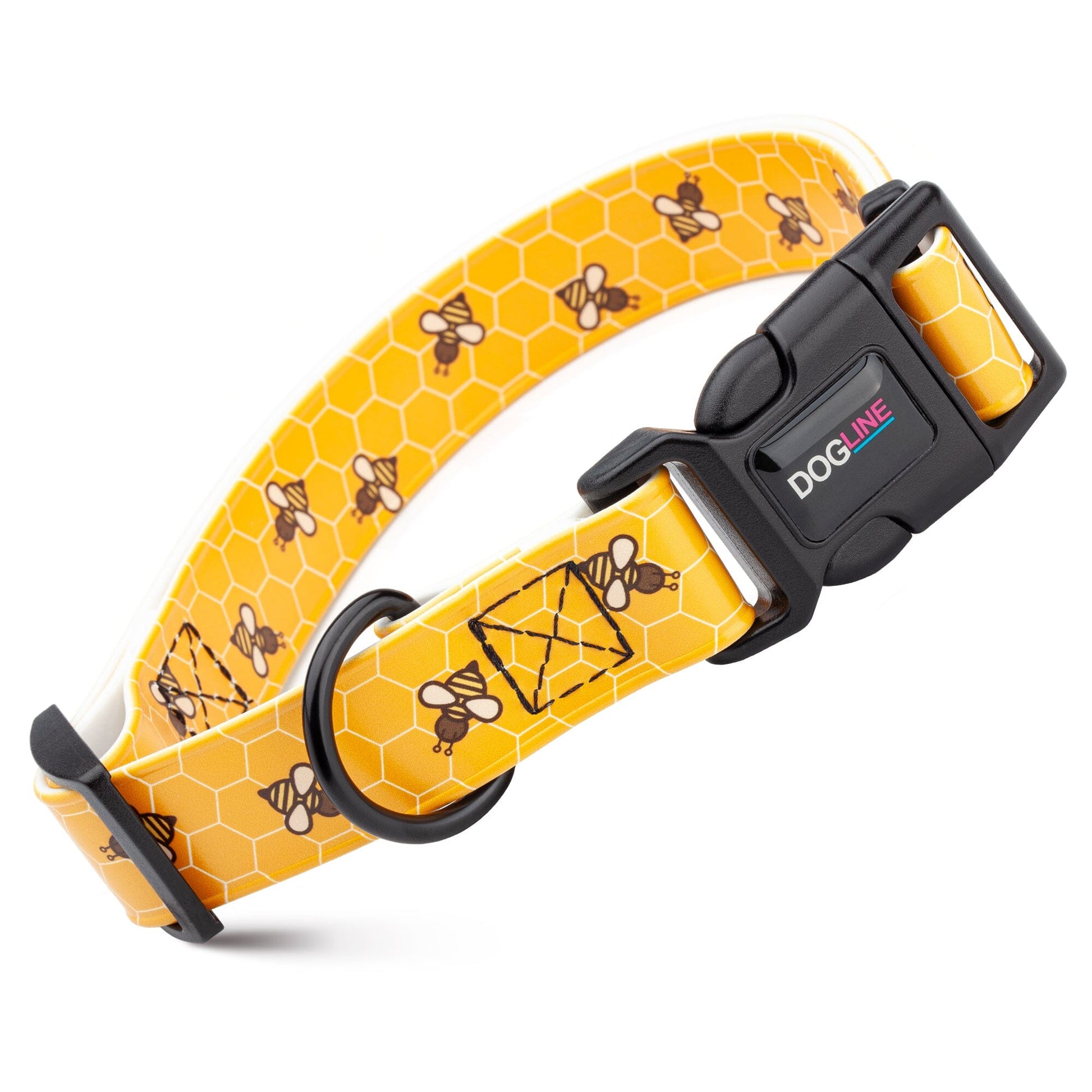 Dogline Biothane Full Color Design Printed Dog Collar with Quick Release Buckle Bee W 3 4" x L 12"-19" Dog Collars Dogline