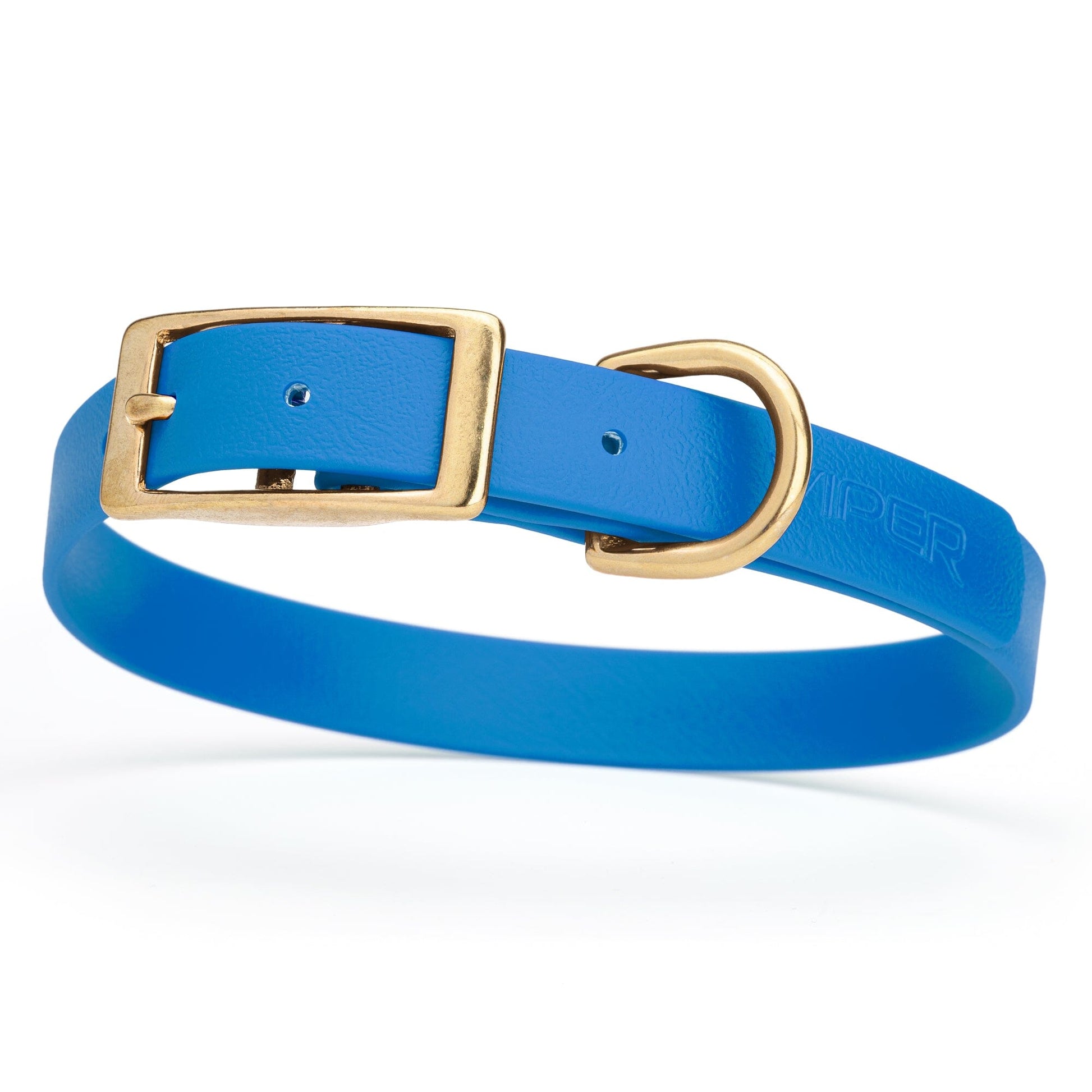 Viper Biothane Waterproof Dog Collar - Brass Hardware - Size M (15" - 18") Cerulean Blue L 15"-18" x W 3 4" Dog Collar Dogline