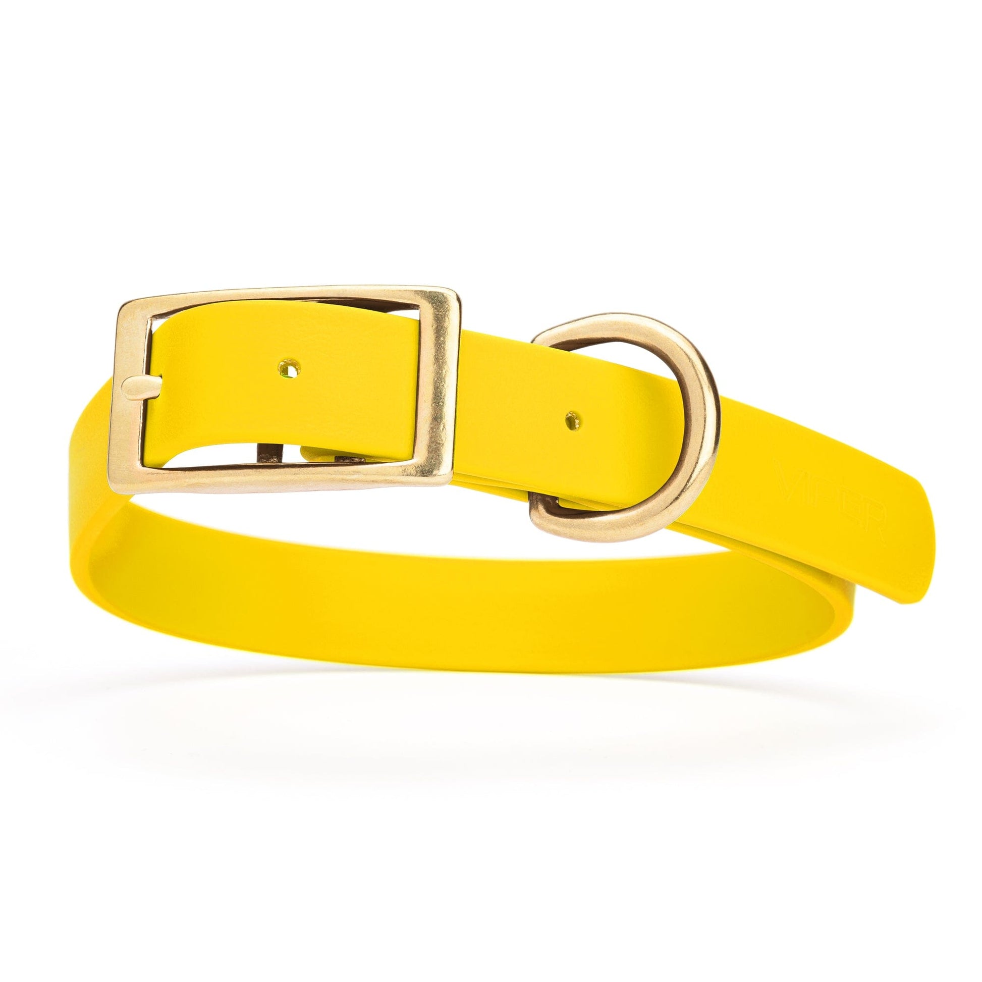 Viper Biothane Waterproof Dog Collar - Brass Hardware - Size L (18" - 22") Lemon Yellow L 18"-22" x W 1" Dog Collar Dogline