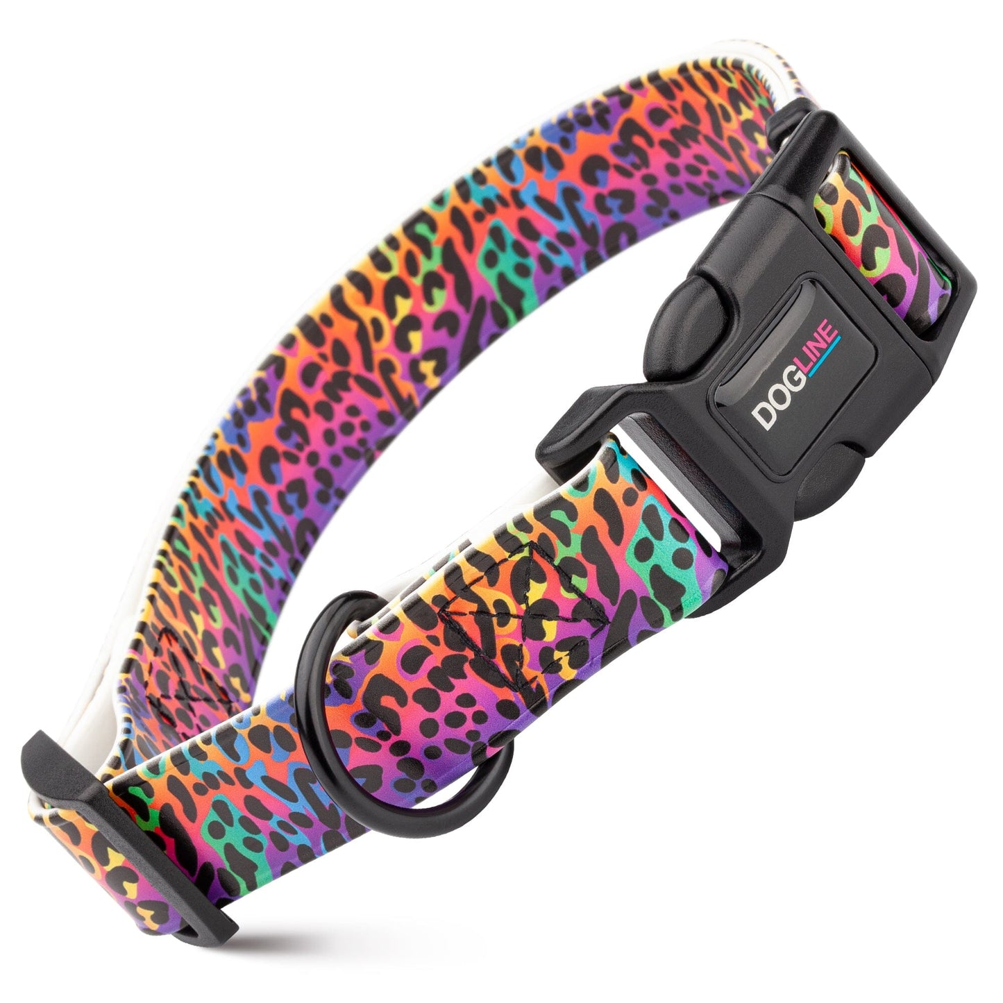 Dogline Biothane Full Color Design Printed Dog Collar with Quick Release Buckle Vibrant Leopard W 3 4" x L 12"-19" Dog Collars Dogline