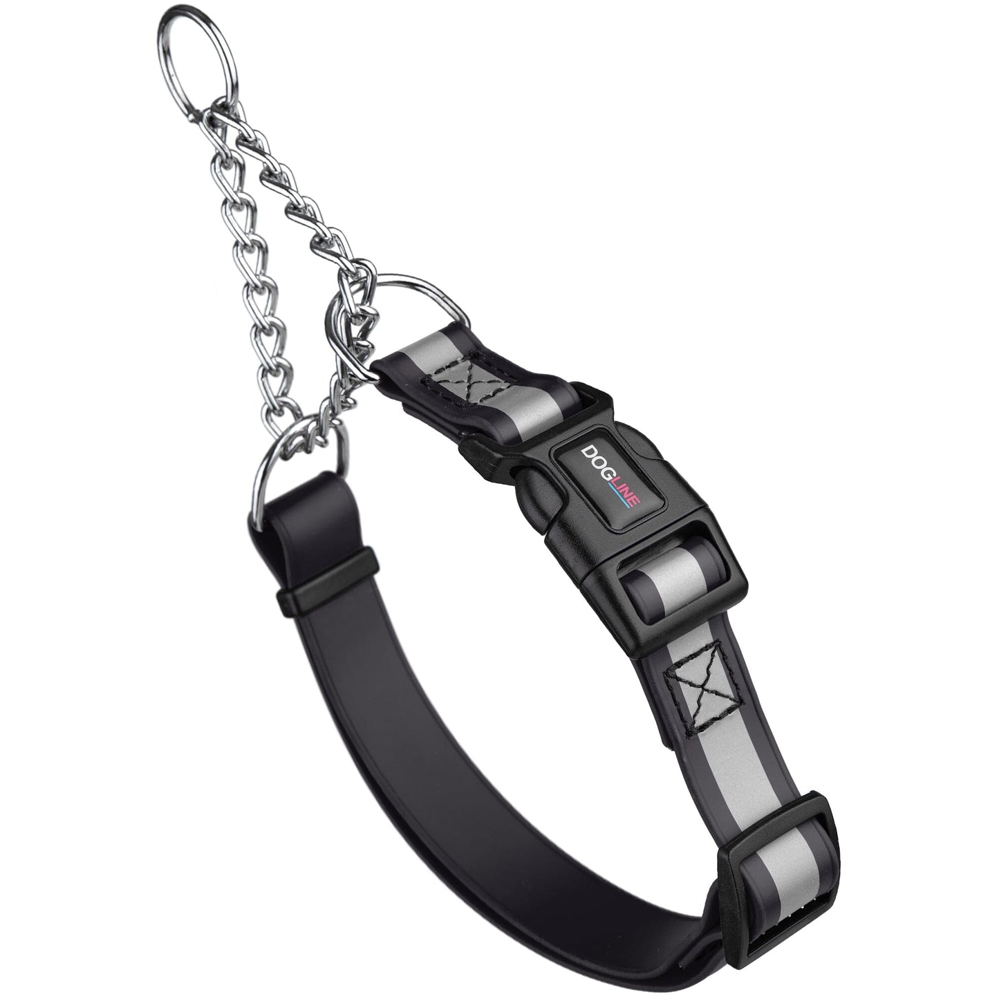 Reflective Biothane Martingale Collar with Quick Release Buckle Black Dog Collar Dogline
