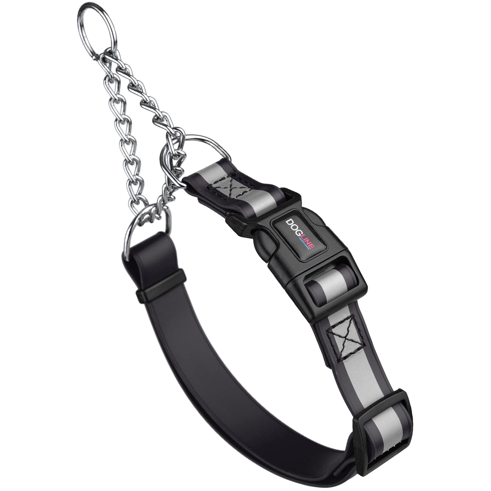 Reflective Biothane Martingale Collar with Quick Release Buckle Black Dog Collar Dogline