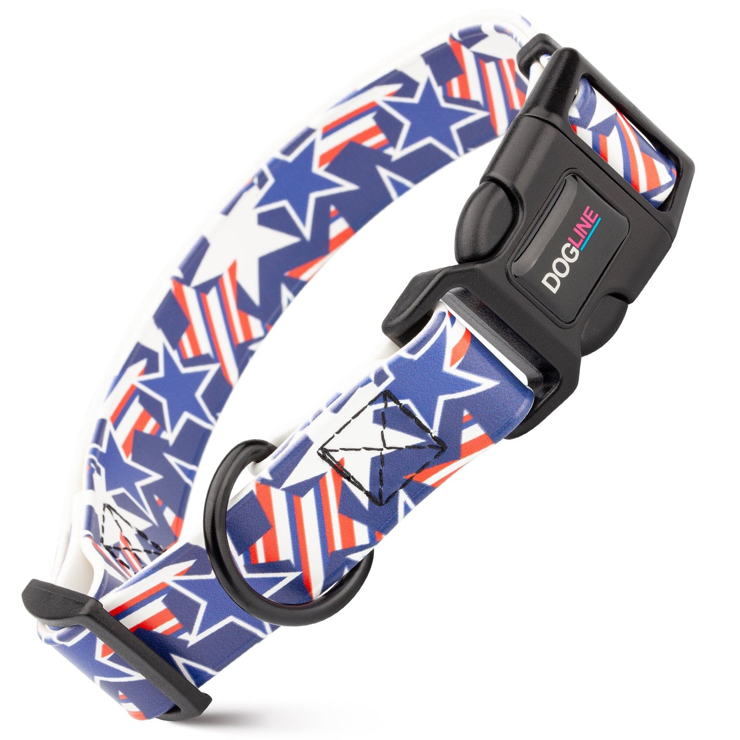 Dogline Biothane Full Color Design Printed Dog Collar with Quick Release Buckle Patriotic W 3 4" x L 12"-19" Dog Collars Dogline