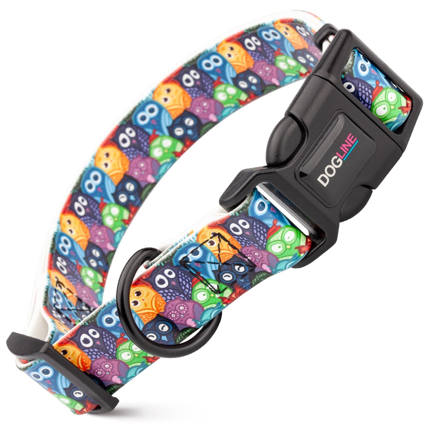 Dogline Biothane Full Color Design Printed Dog Collar with Quick Release Buckle Owls W 3 4" x L 12"-19" Dog Collars Dogline