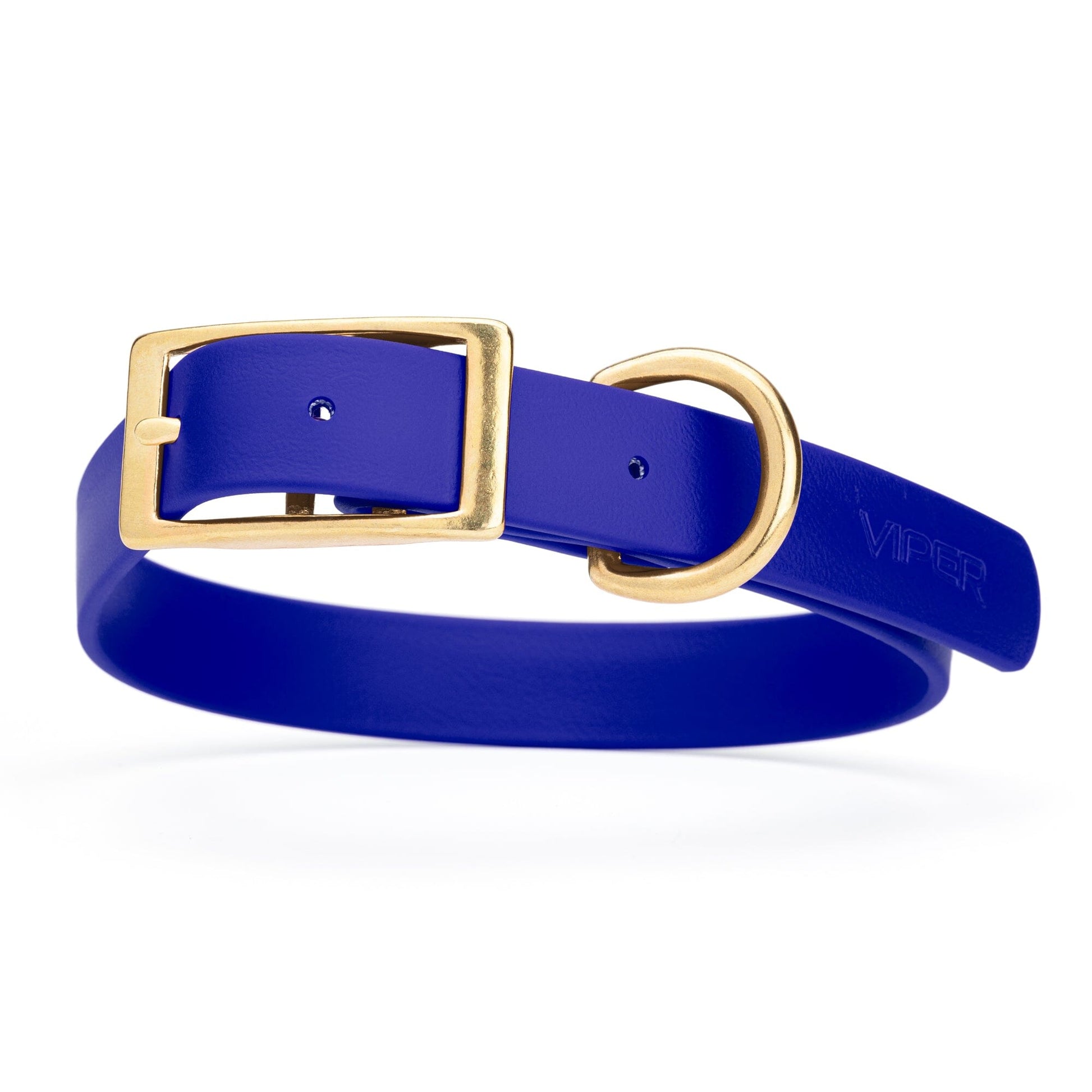Viper Biothane Waterproof Dog Collar - Brass Hardware - Size L (18" - 22") Blueberry Royal L 18"-22" x W 1" Dog Collar Dogline