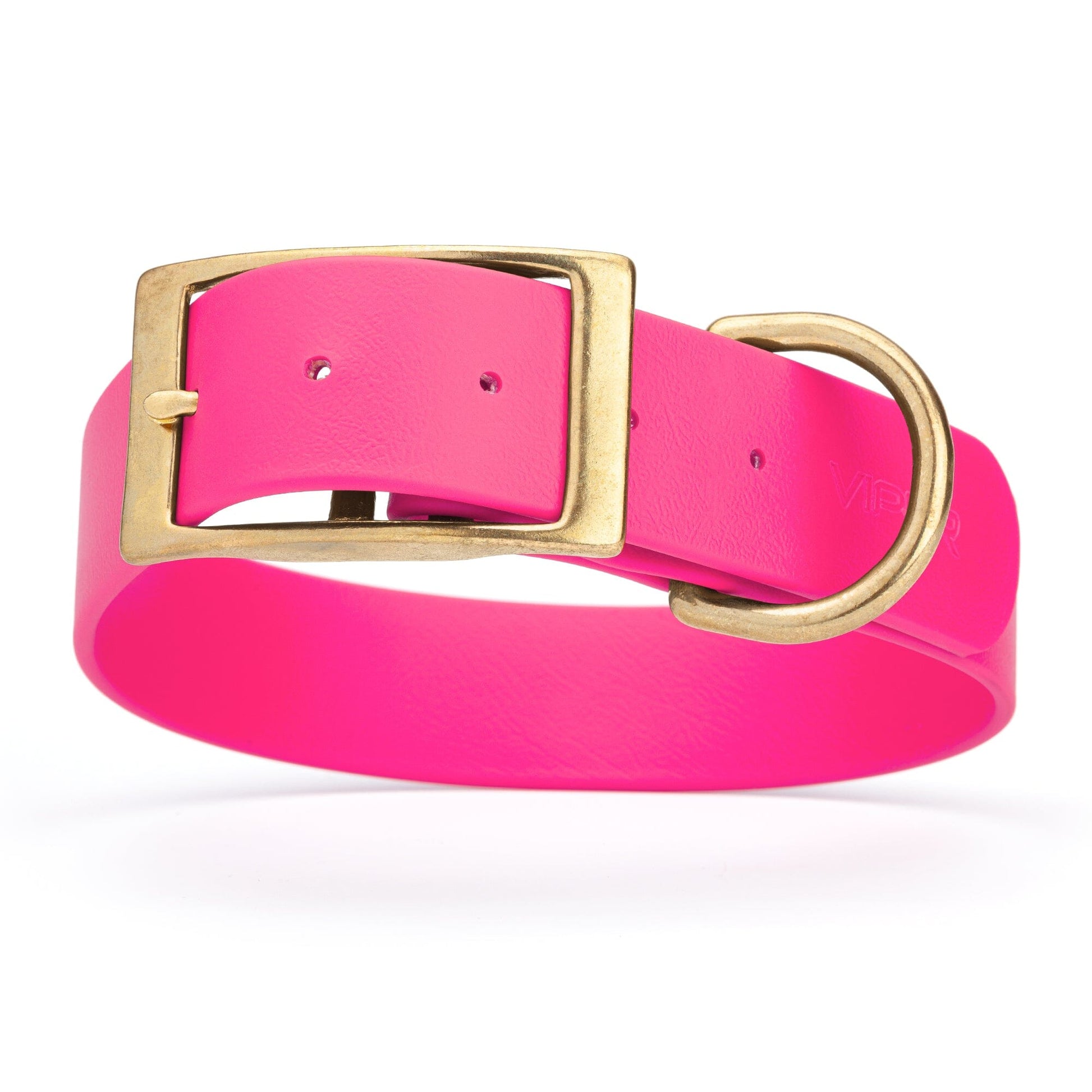 Viper Biothane Waterproof Dog Collar - Brass Hardware - 1.5in Wide - Size XXL (24" - 28") Passionfruit Pink L 24"-28" x W 1.5" Dog Collar Dogline