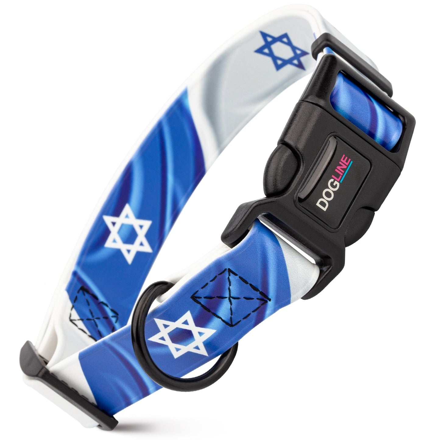 Dogline Biothane Full Color Design Printed Dog Collar with Quick Release Buckle Israel Flag W 3 4" x L 12"-19" Dog Collars Dogline