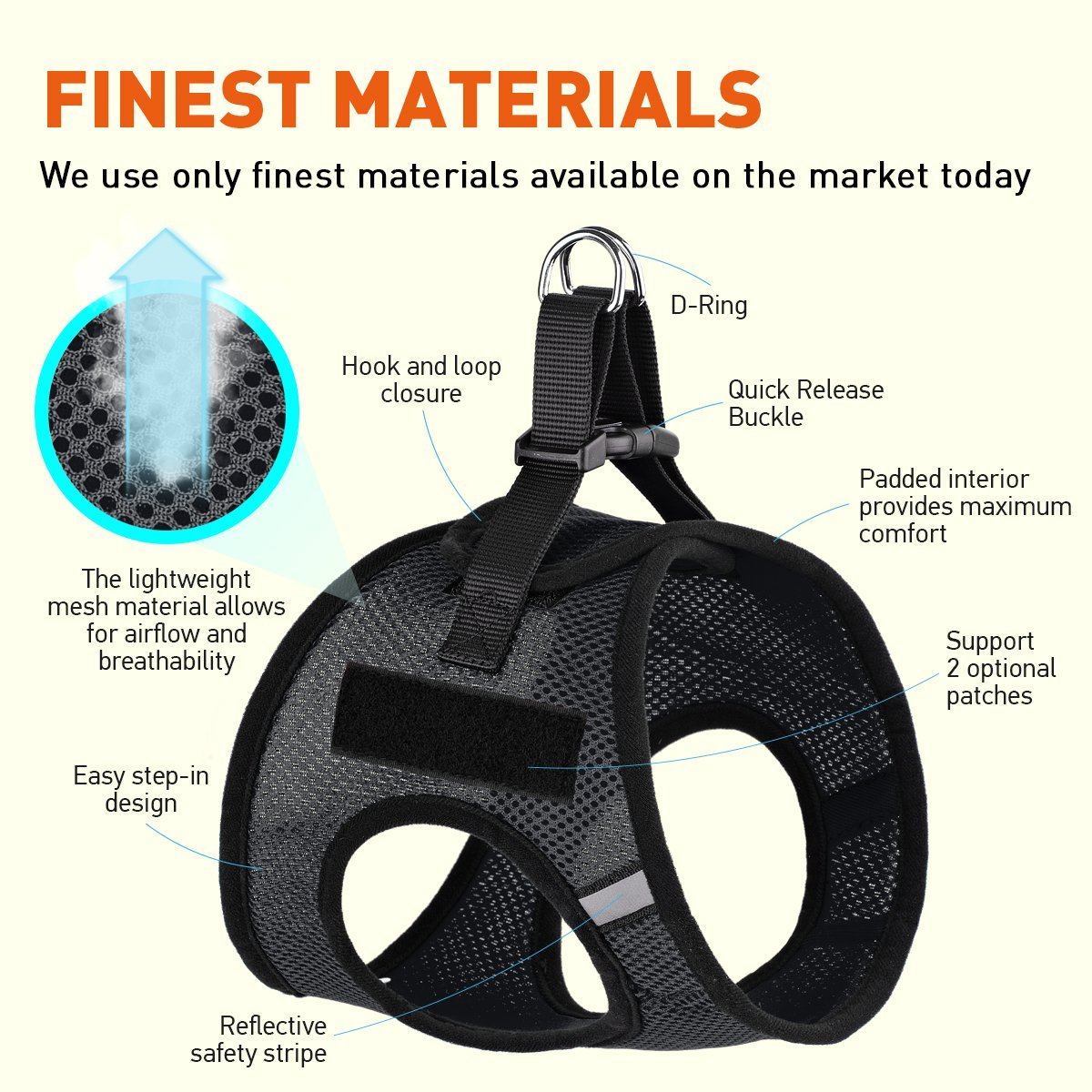 York Mesh Harness + Built-in Hook & Loop Fasteners Dog Harnesses Dogline