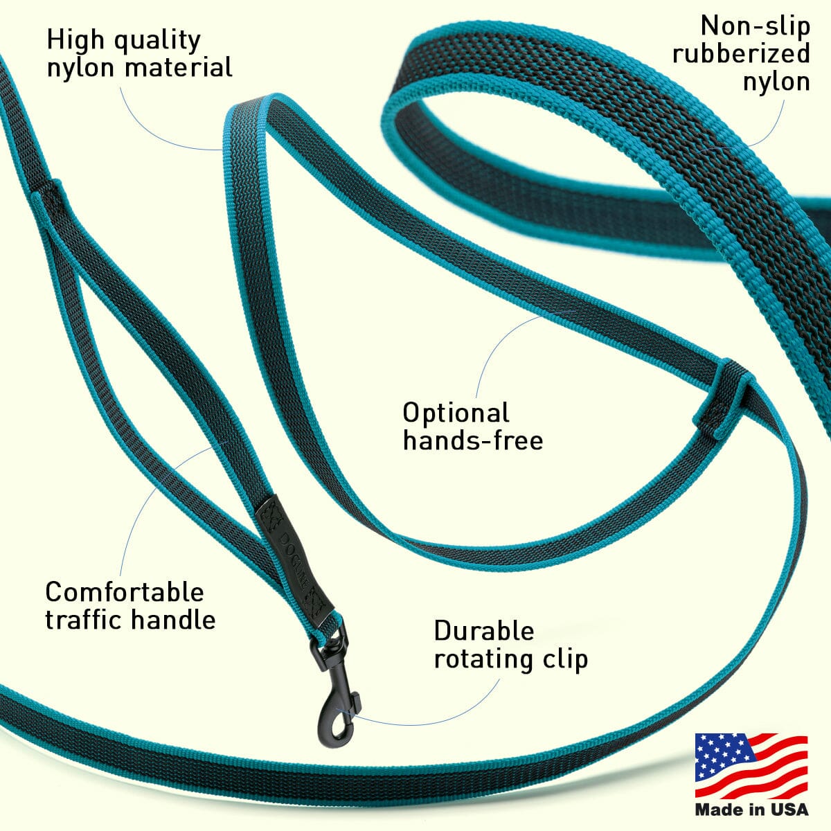 Rubber Infused Nylon Multifunctional Dog Leash for Walking and Running Hands Free Dog Leashes Dogline