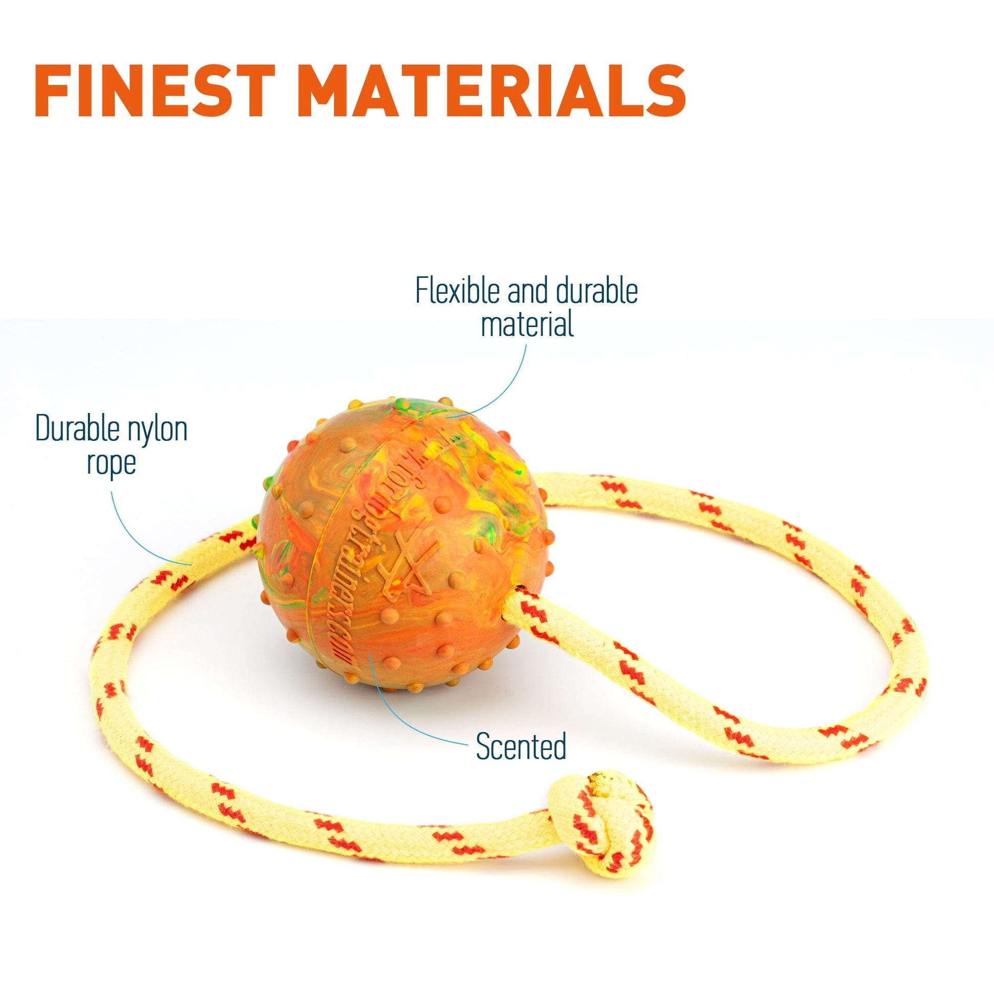 FDT Solid Rubber Dog Ball on Rope, Large - Diameter 2.75" (7 cm) Dog Toys Dogline